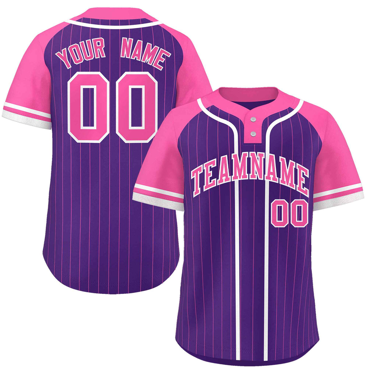 Custom Purple Pink-White Stripe Fashion Raglan Sleeves Authentic Two-Button Softball Jersey