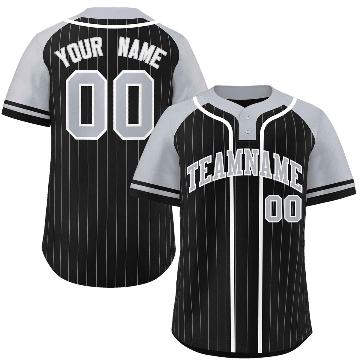 Custom Black Gray-White Stripe Fashion Raglan Sleeves Authentic Two-Button Softball Jersey