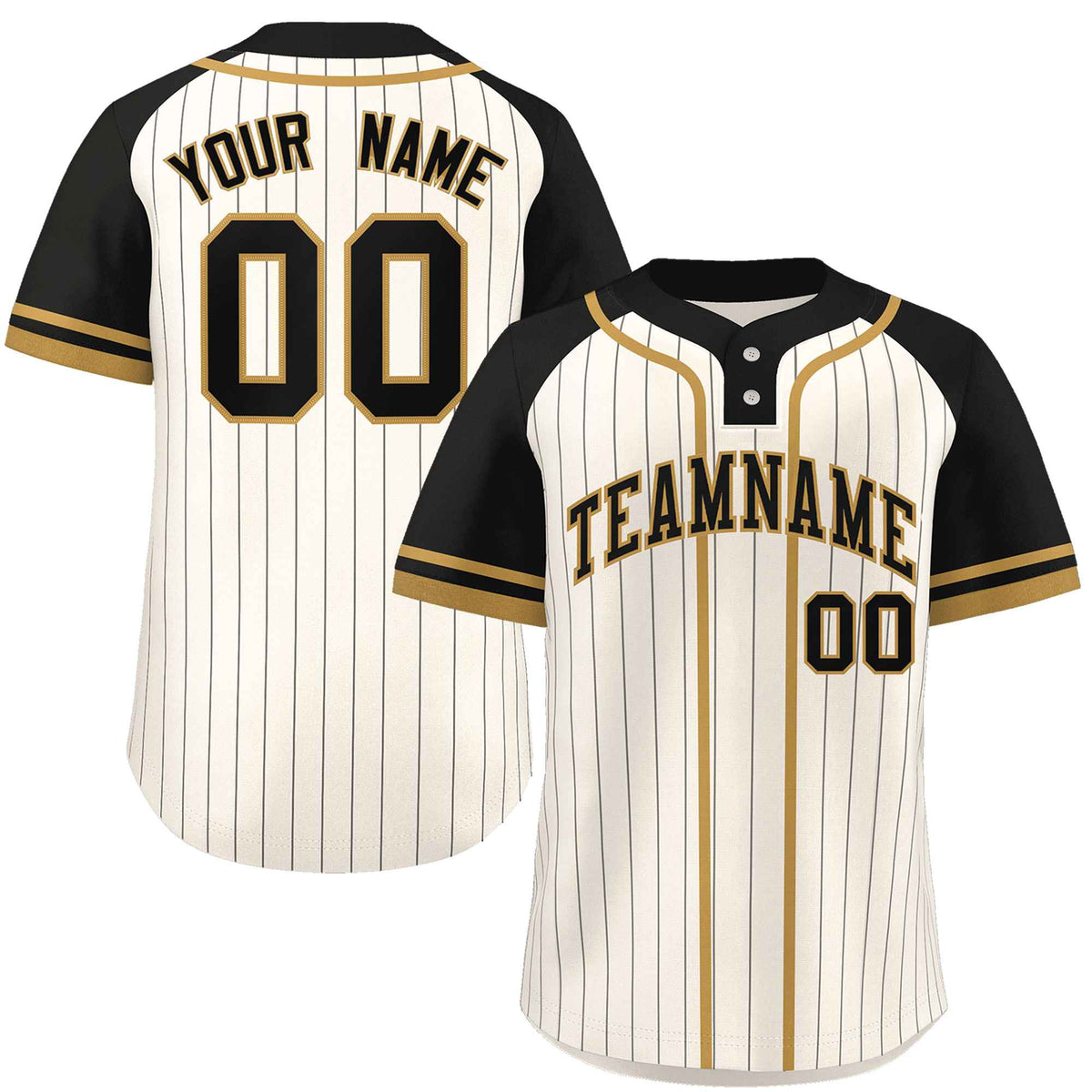 Custom Cream Black-Old Gold Stripe Fashion Raglan Sleeves Authentic Two-Button Softball Jersey