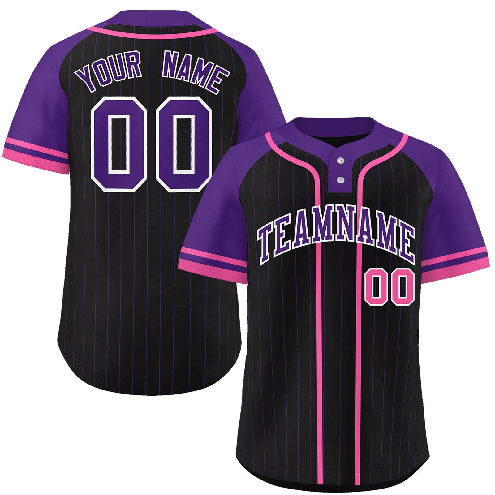 Custom Black Purple-Pink Stripe Fashion Raglan Sleeves Authentic Two-Button Softball Jersey