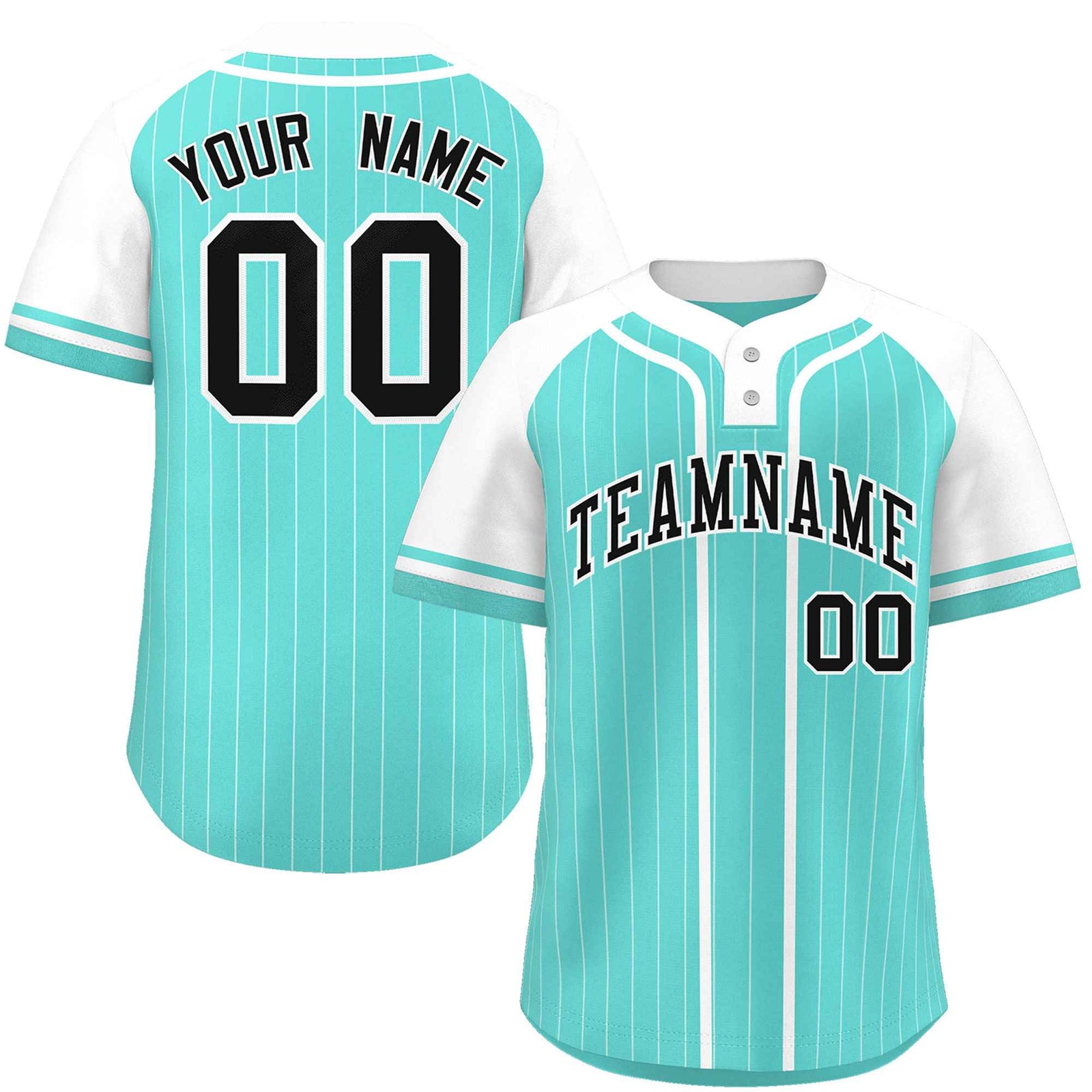 Custom Aqua White Stripe Fashion Raglan Sleeves Authentic Two-Button Softball Jersey