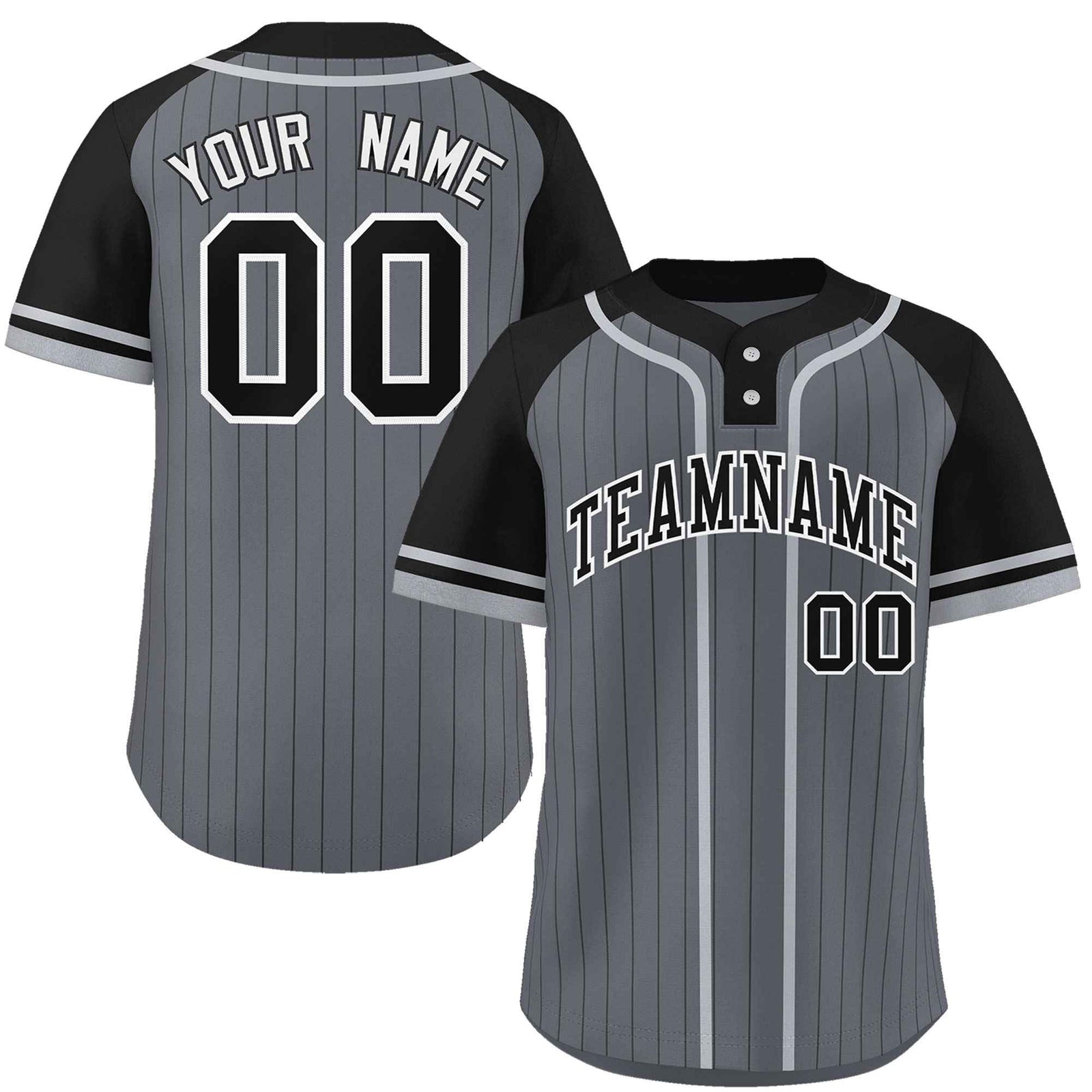 Custom Dark Gray Black-Gray Stripe Fashion Raglan Sleeves Authentic Two-Button Softball Jersey