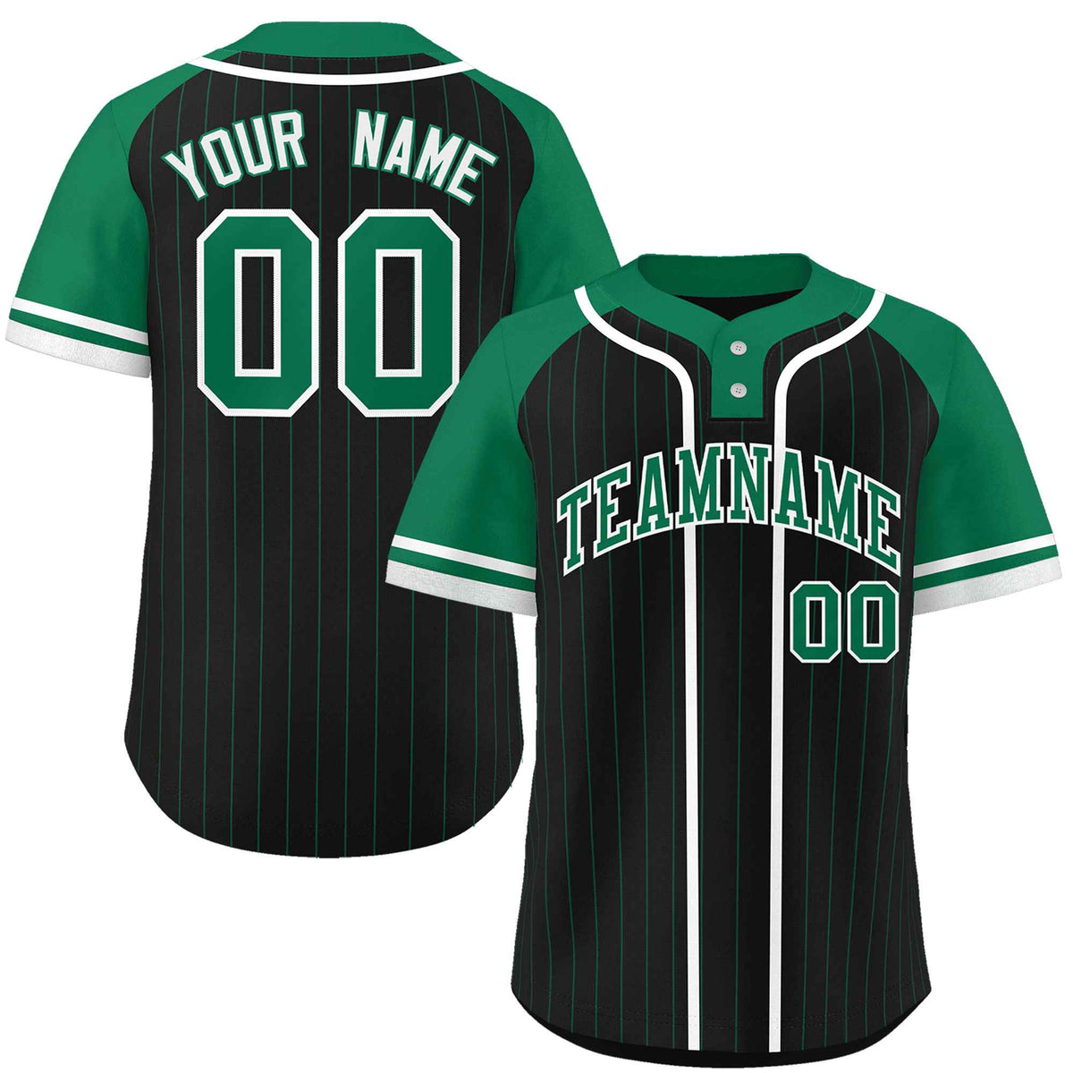 Custom Black Kelly Green-White Stripe Fashion Raglan Sleeves Authentic Two-Button Softball Jersey