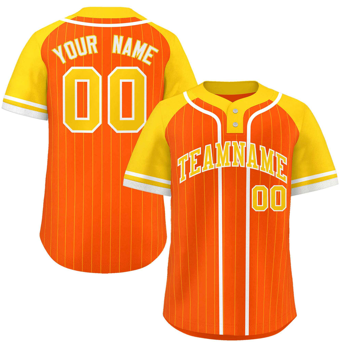 Custom Orange Gold-White Stripe Fashion Raglan Sleeves Authentic Two-Button Softball Jersey