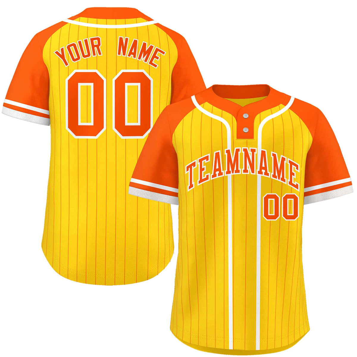 Custom Gold Orange-White Stripe Fashion Raglan Sleeves Authentic Two-Button Softball Jersey