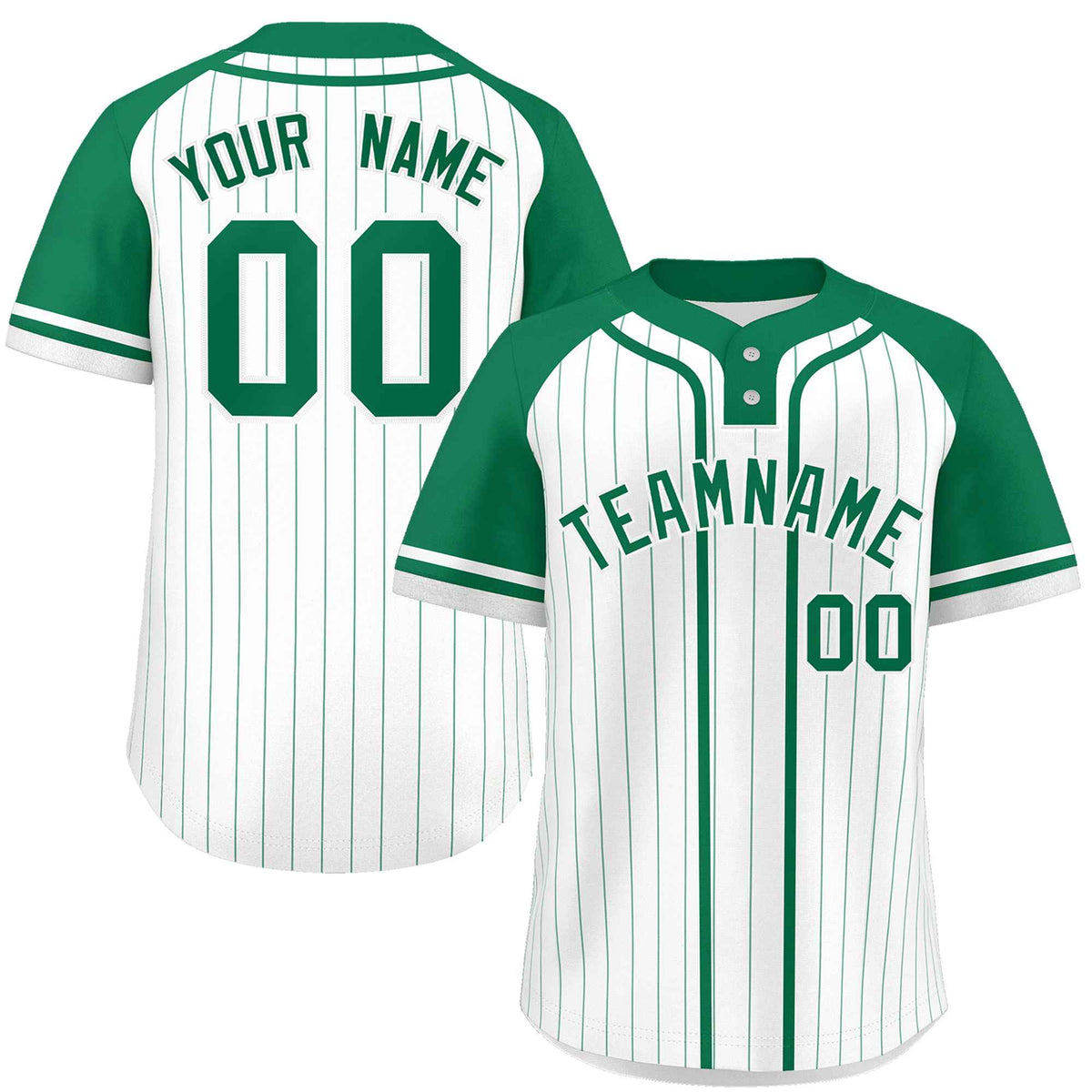 Custom White Kelly Green Stripe Fashion Raglan Sleeves Authentic Two-Button Softball Jersey