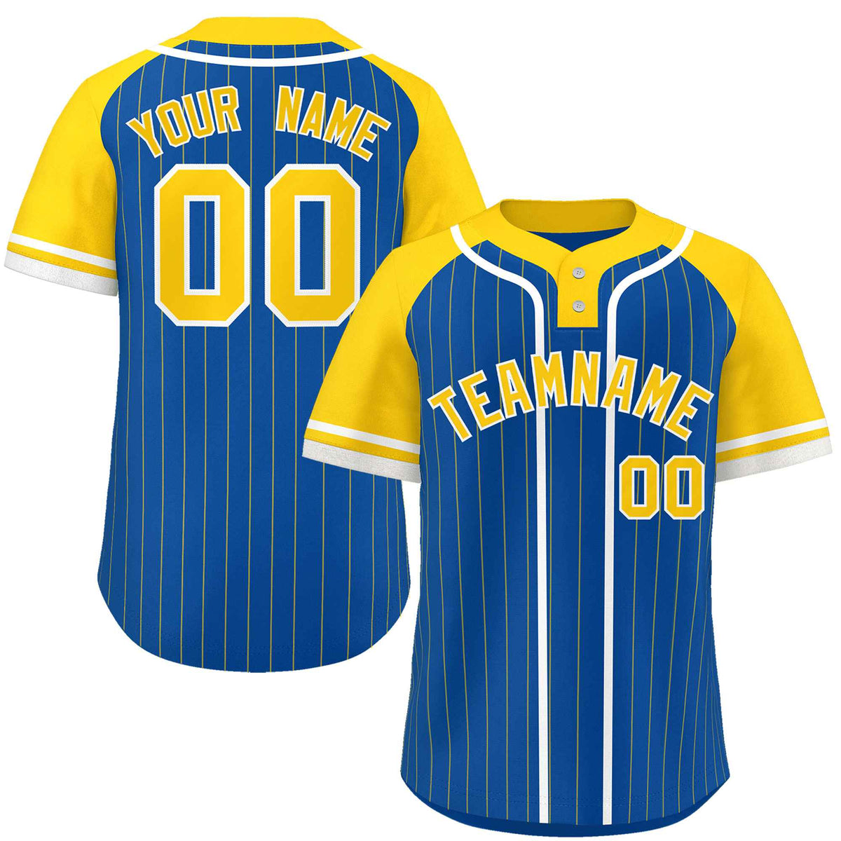 Custom Royal Gold-White Stripe Fashion Raglan Sleeves Authentic Two-Button Softball Jersey