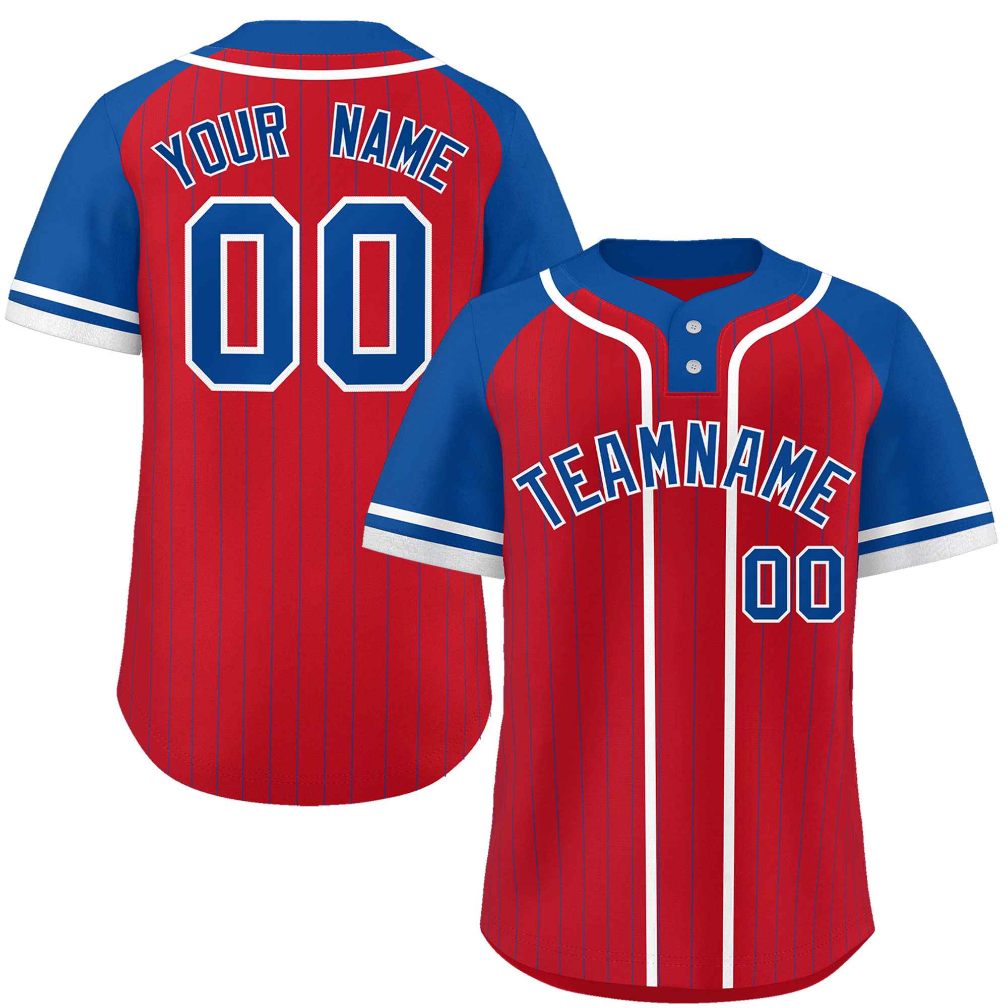 Custom Red Royal-White Stripe Fashion Raglan Sleeves Authentic Two-Button Softball Jersey