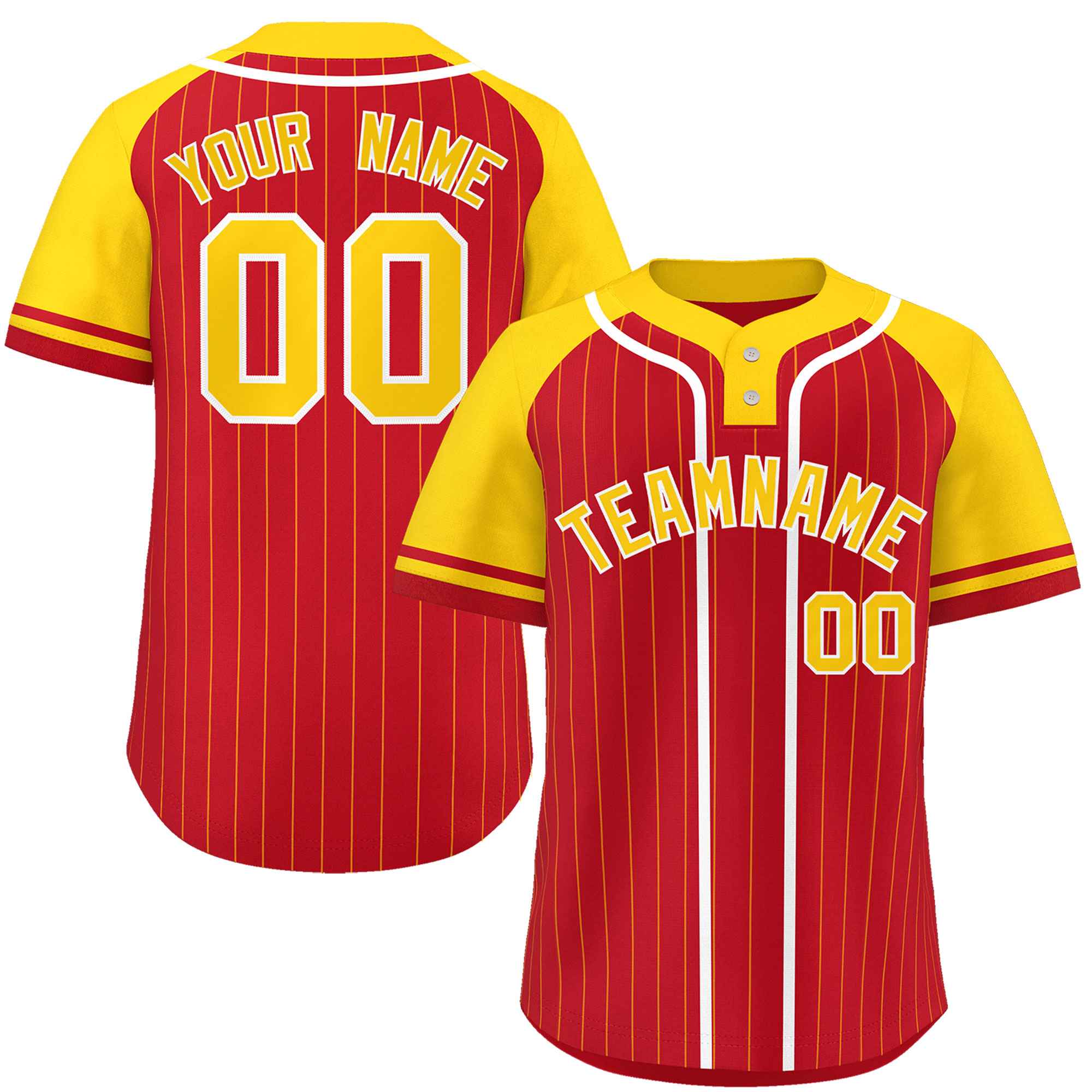 Custom Red Gold-White Stripe Fashion Raglan Sleeves Authentic Two-Button Softball Jersey