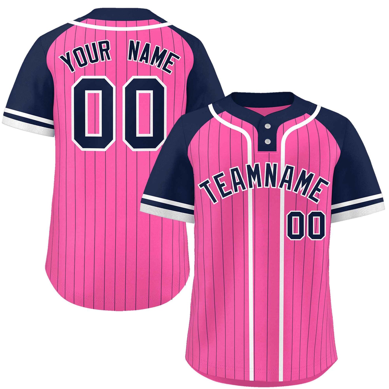 Custom Pink Navy-White Stripe Fashion Raglan Sleeves Authentic Two-Button Softball Jersey