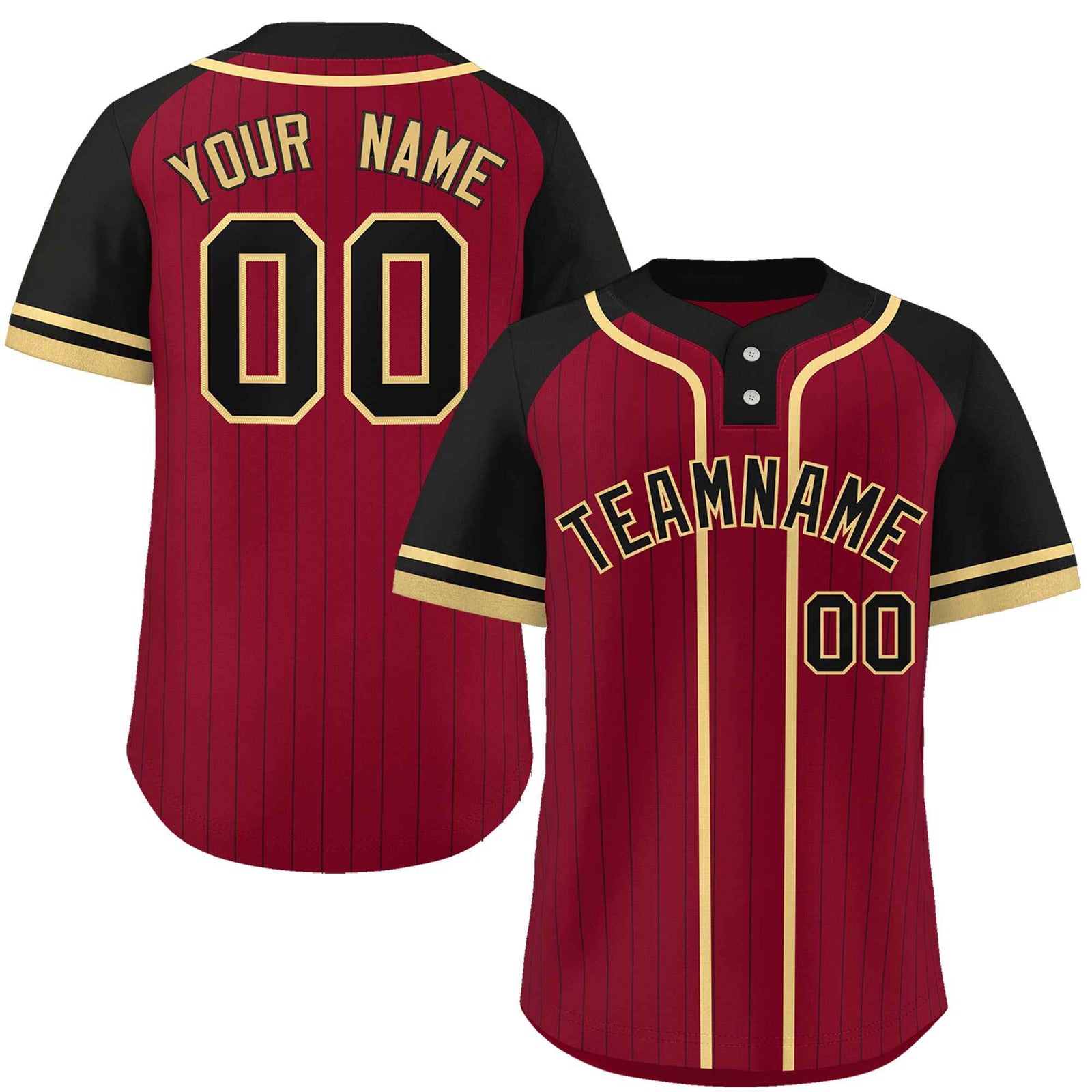 Custom Crimson Black-Khaki Stripe Fashion Raglan Sleeves Authentic Two-Button Softball Jersey