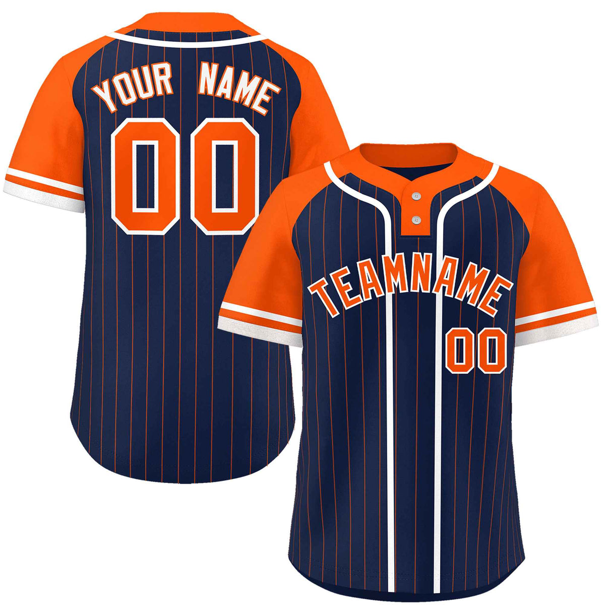 Custom Navy Orange-White Stripe Fashion Raglan Sleeves Authentic Two-Button Softball Jersey