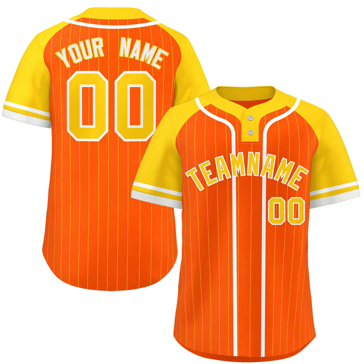 Custom Orange Gold-White Stripe Fashion Raglan Sleeves Authentic Two-Button Softball Jersey