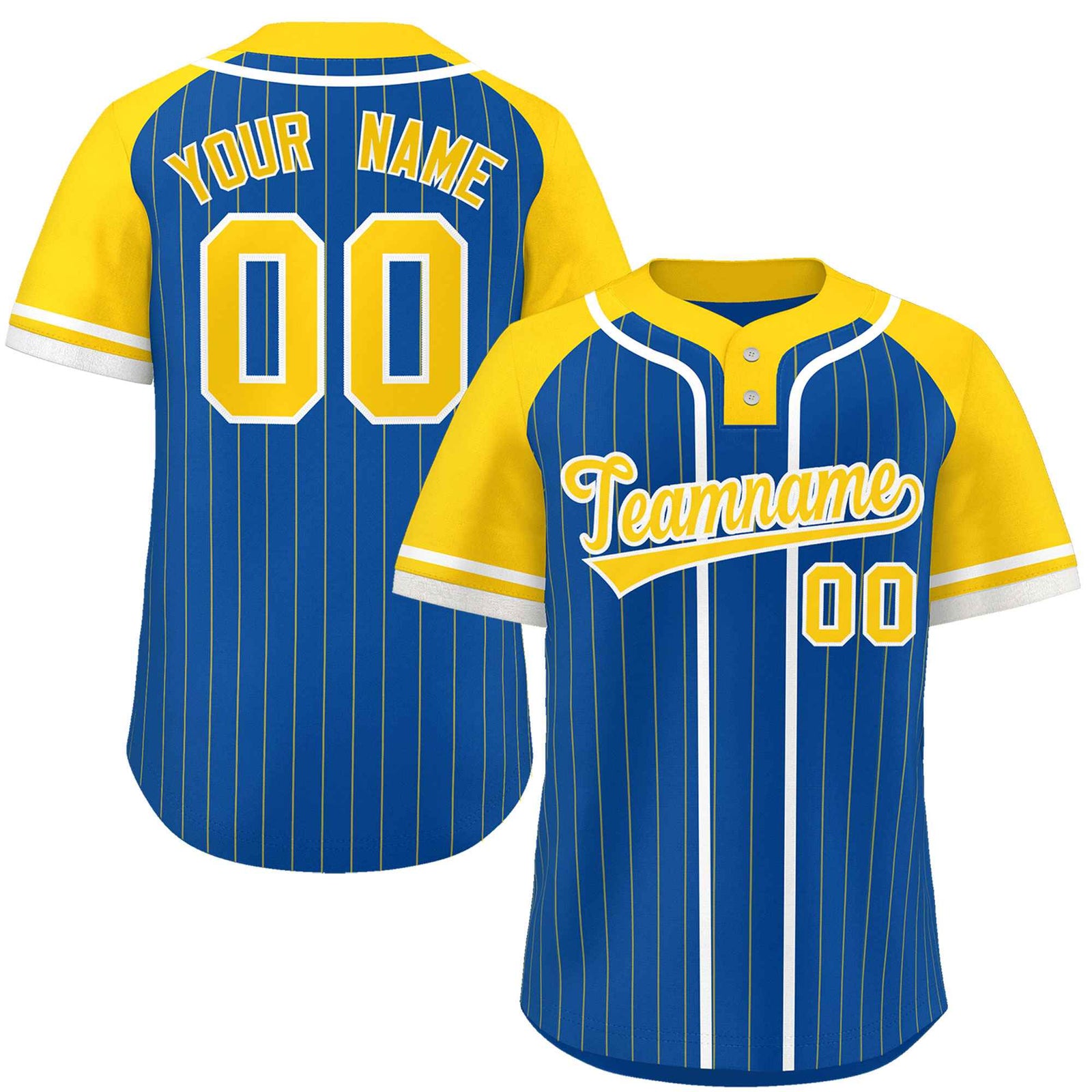 Custom Royal Gold-White Stripe Fashion Raglan Sleeves Authentic Two-Button Softball Jersey