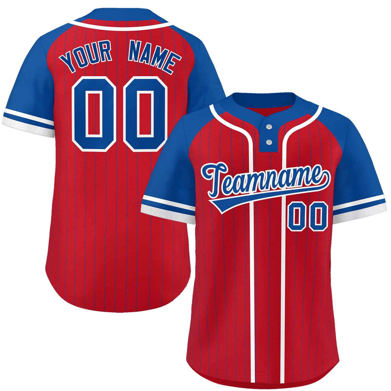Custom Red Royal-White Stripe Fashion Raglan Sleeves Authentic Two-Button Softball Jersey