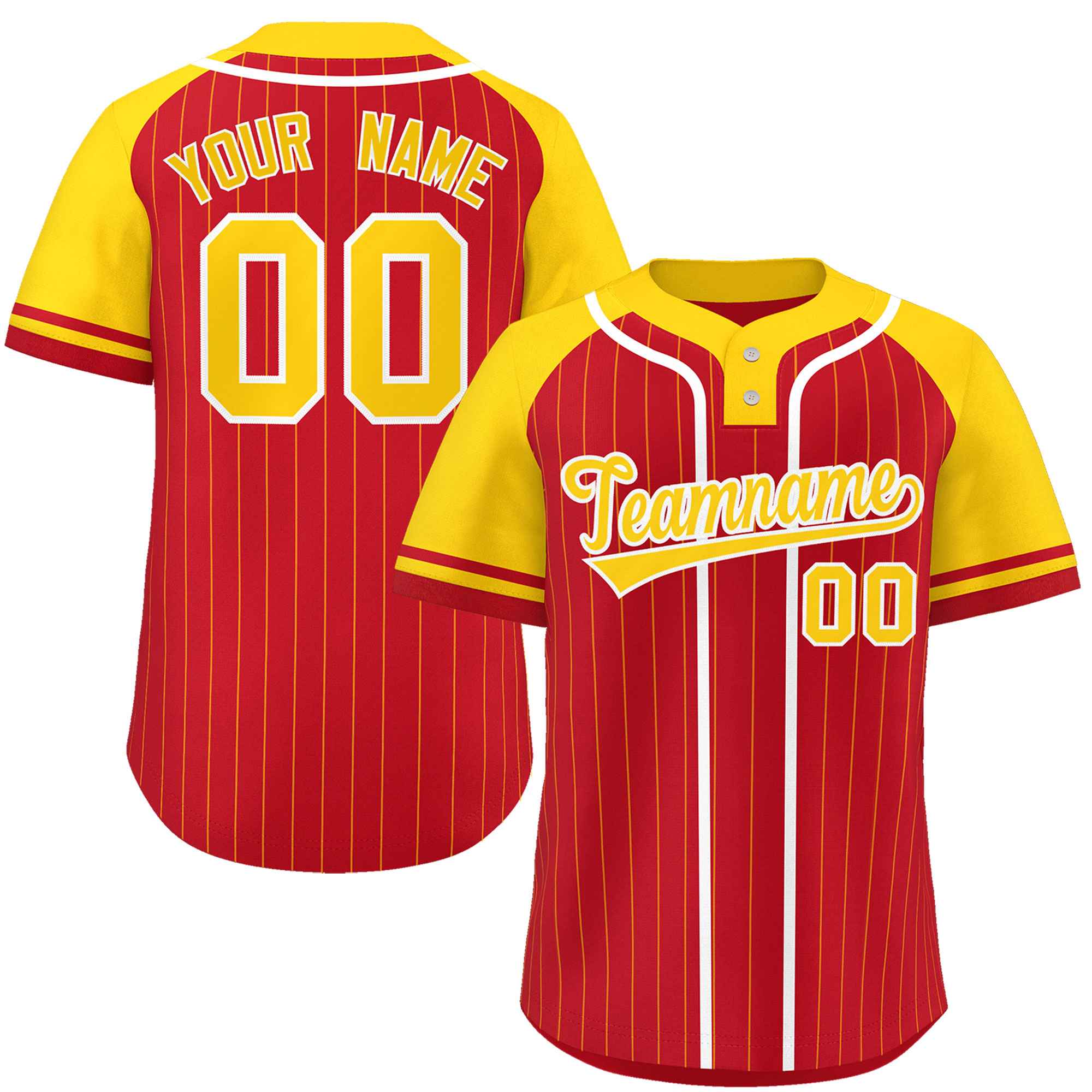 Custom Red Gold-White Stripe Fashion Raglan Sleeves Authentic Two-Button Softball Jersey