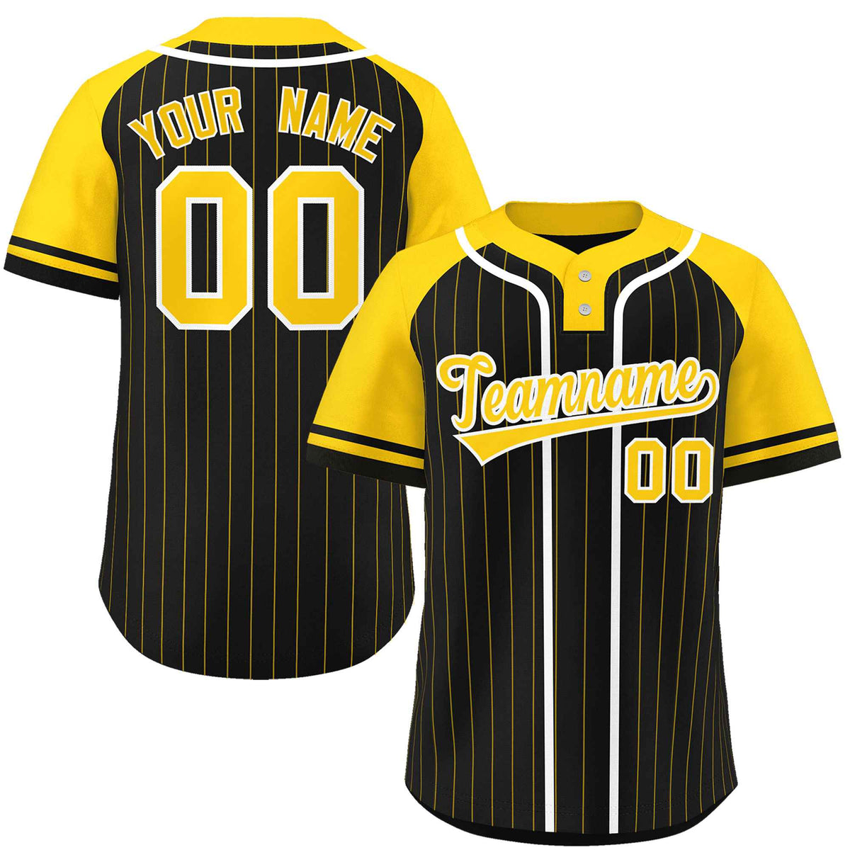 Custom Black Gold-White Stripe Fashion Raglan Sleeves Authentic Two-Button Softball Jersey