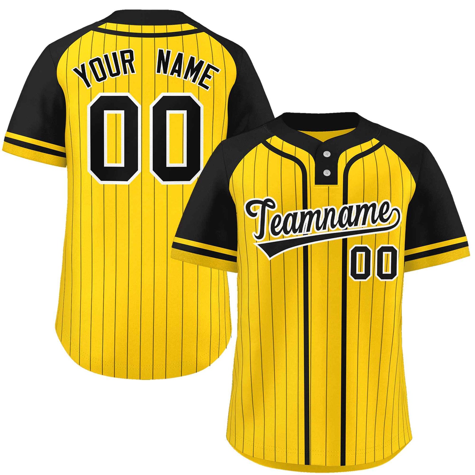 Custom Gold Black Stripe Fashion Raglan Sleeves Authentic Two-Button Softball Jersey