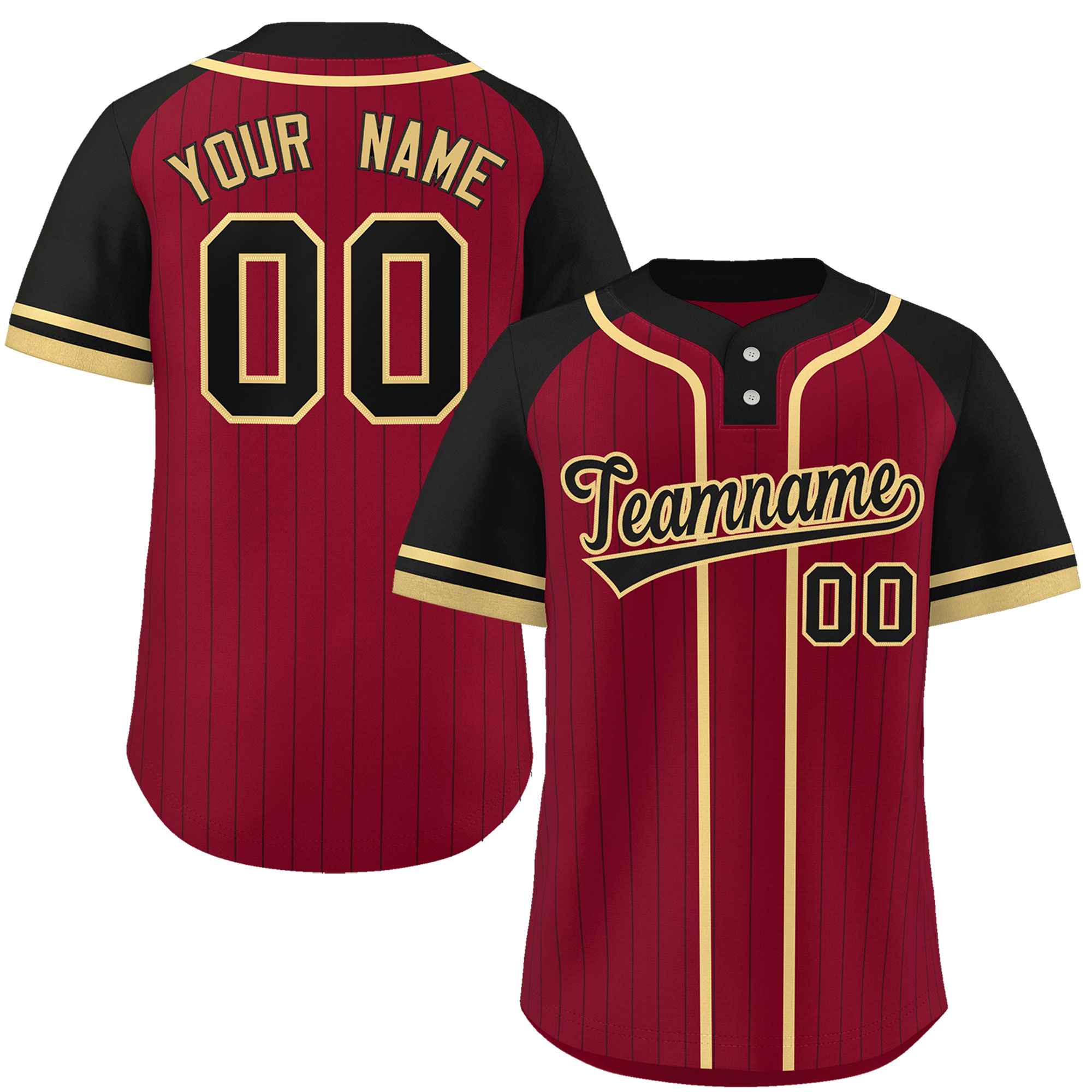 Custom Crimson Black-Khaki Stripe Fashion Raglan Sleeves Authentic Two-Button Softball Jersey