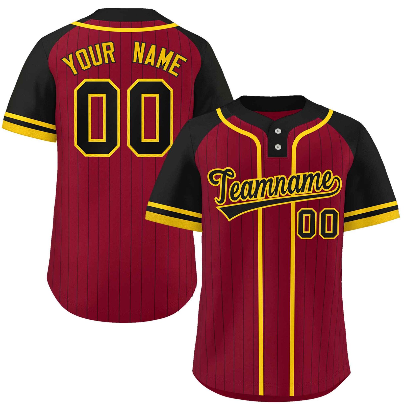 Custom Crimson Black-Gold Stripe Fashion Raglan Sleeves Authentic Two-Button Softball Jersey