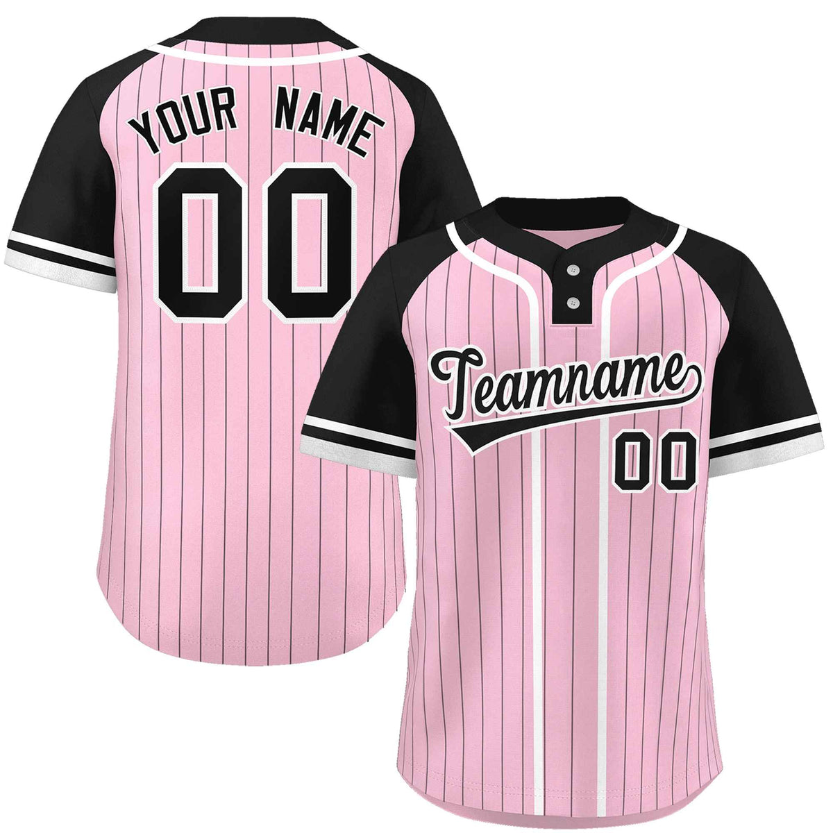 Custom Light Pink Black-White Stripe Fashion Raglan Sleeves Authentic Two-Button Softball Jersey