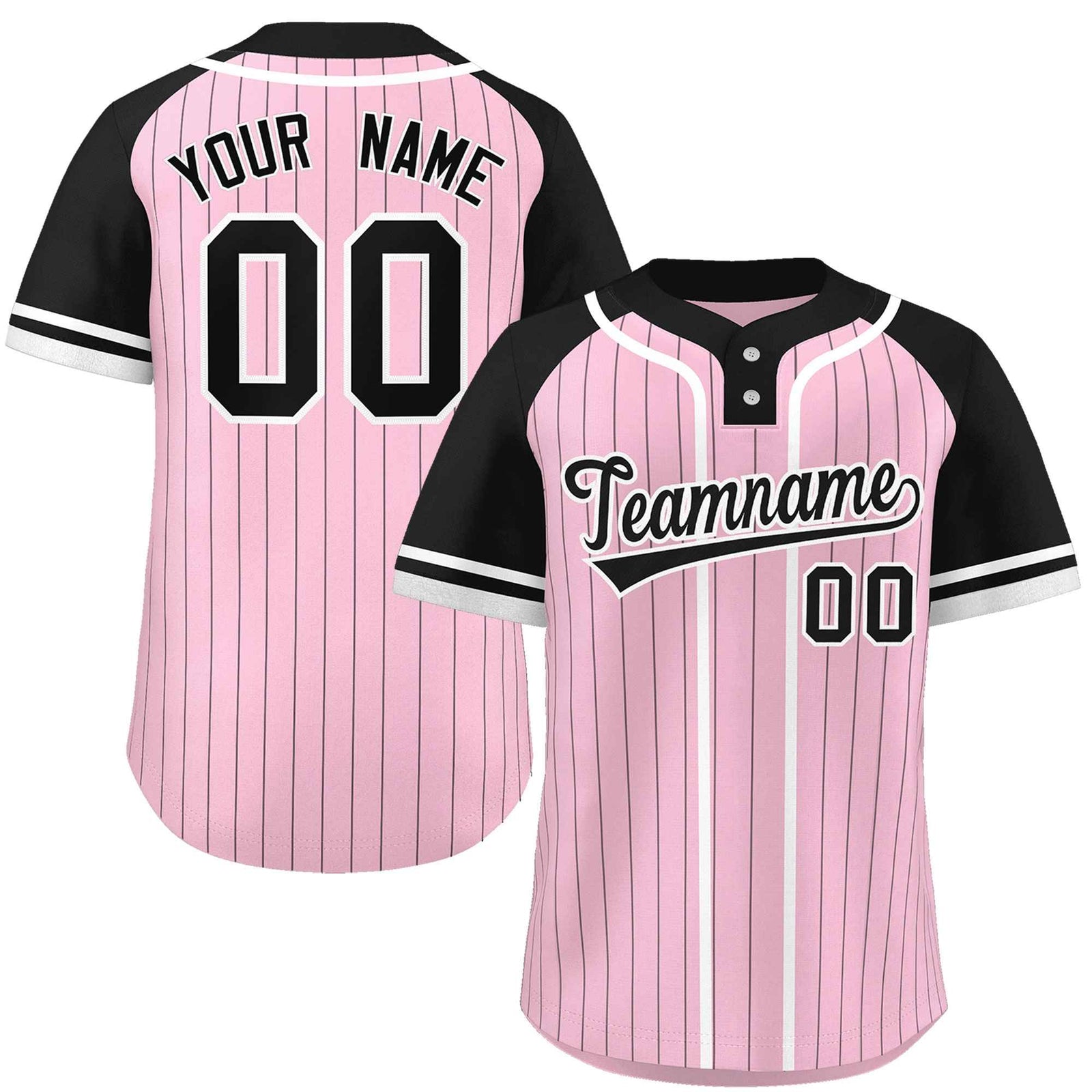 Custom Light Pink Black-White Stripe Fashion Raglan Sleeves Authentic Two-Button Softball Jersey