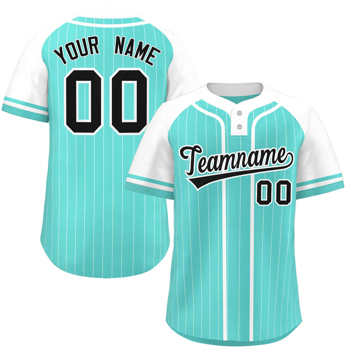 Custom Aqua White Stripe Fashion Raglan Sleeves Authentic Two-Button Softball Jersey