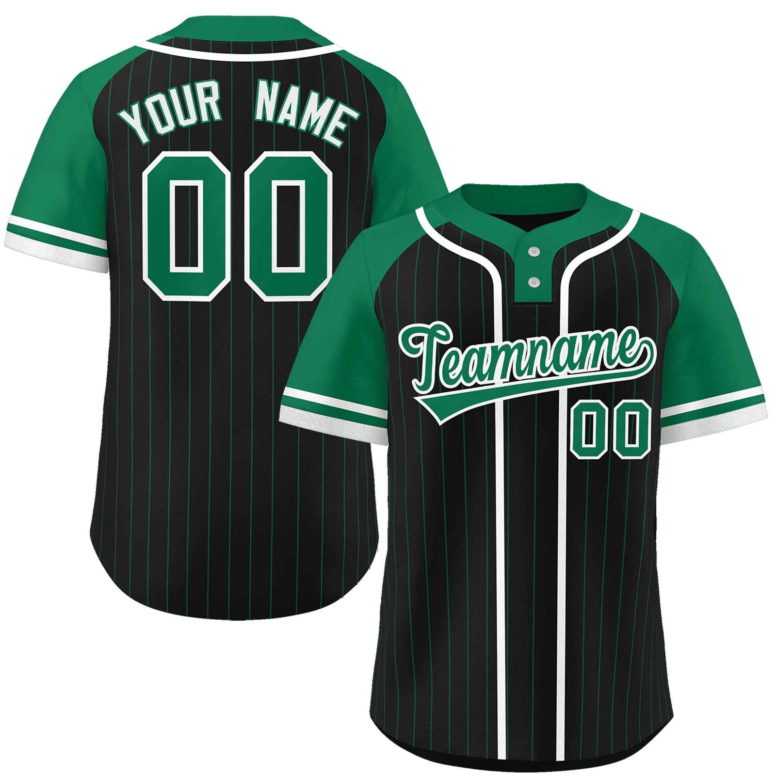 Custom Black Kelly Green-White Stripe Fashion Raglan Sleeves Authentic Two-Button Softball Jersey