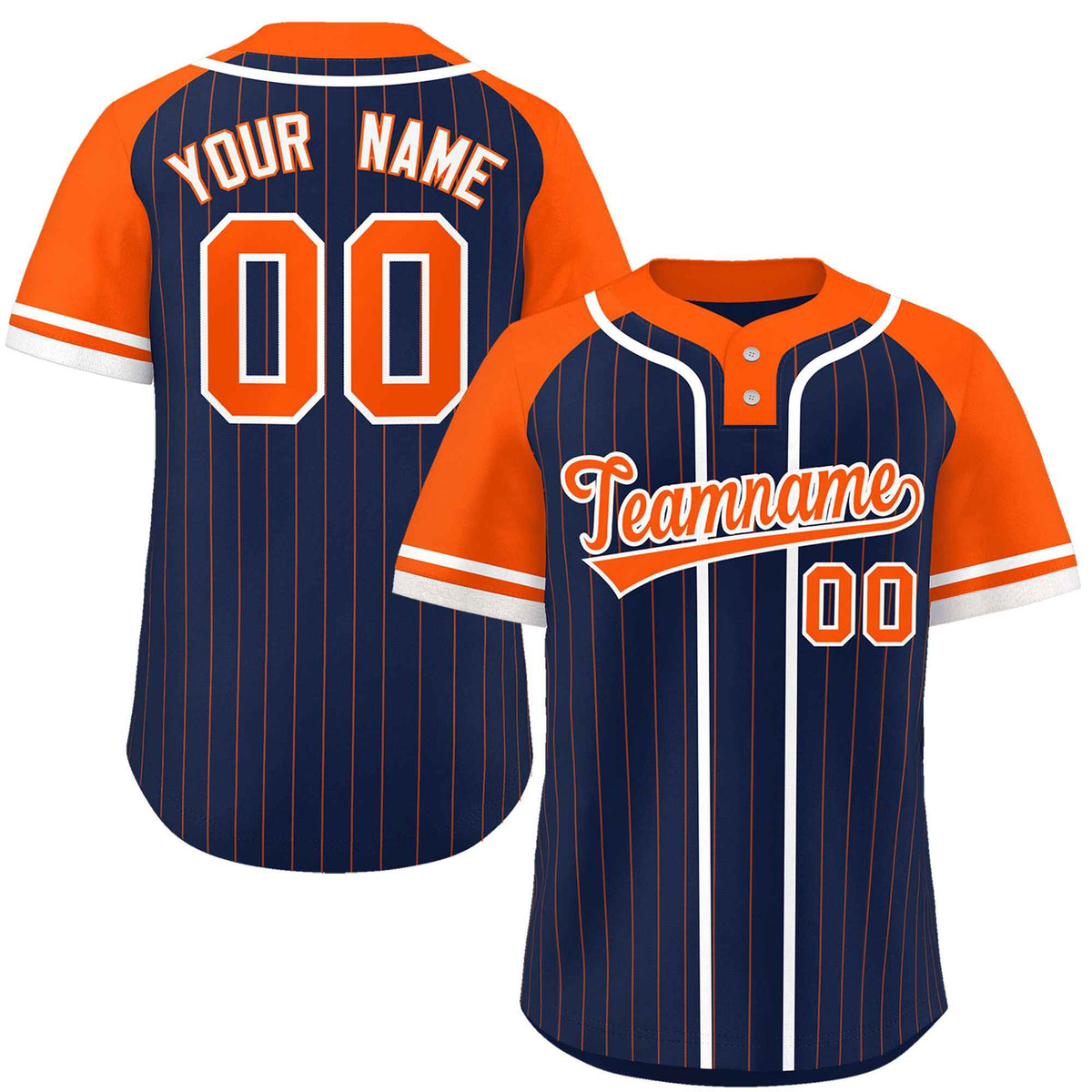 Custom Navy Orange-White Stripe Fashion Raglan Sleeves Authentic Two-Button Softball Jersey