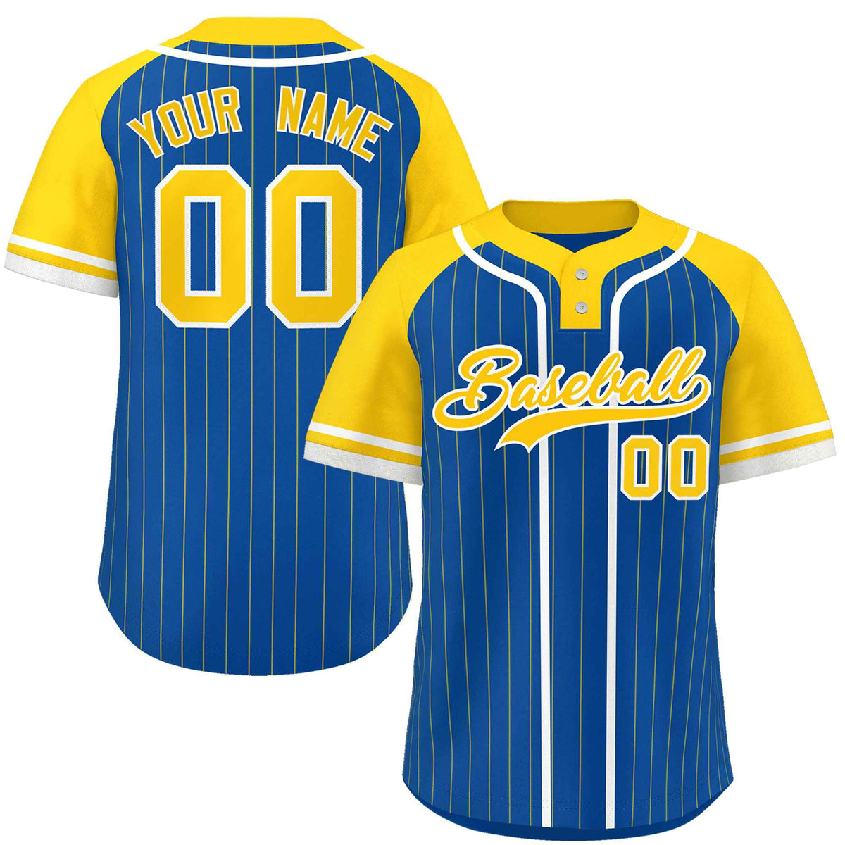 Custom Royal Gold-White Stripe Fashion Raglan Sleeves Authentic Two-Button Softball Jersey