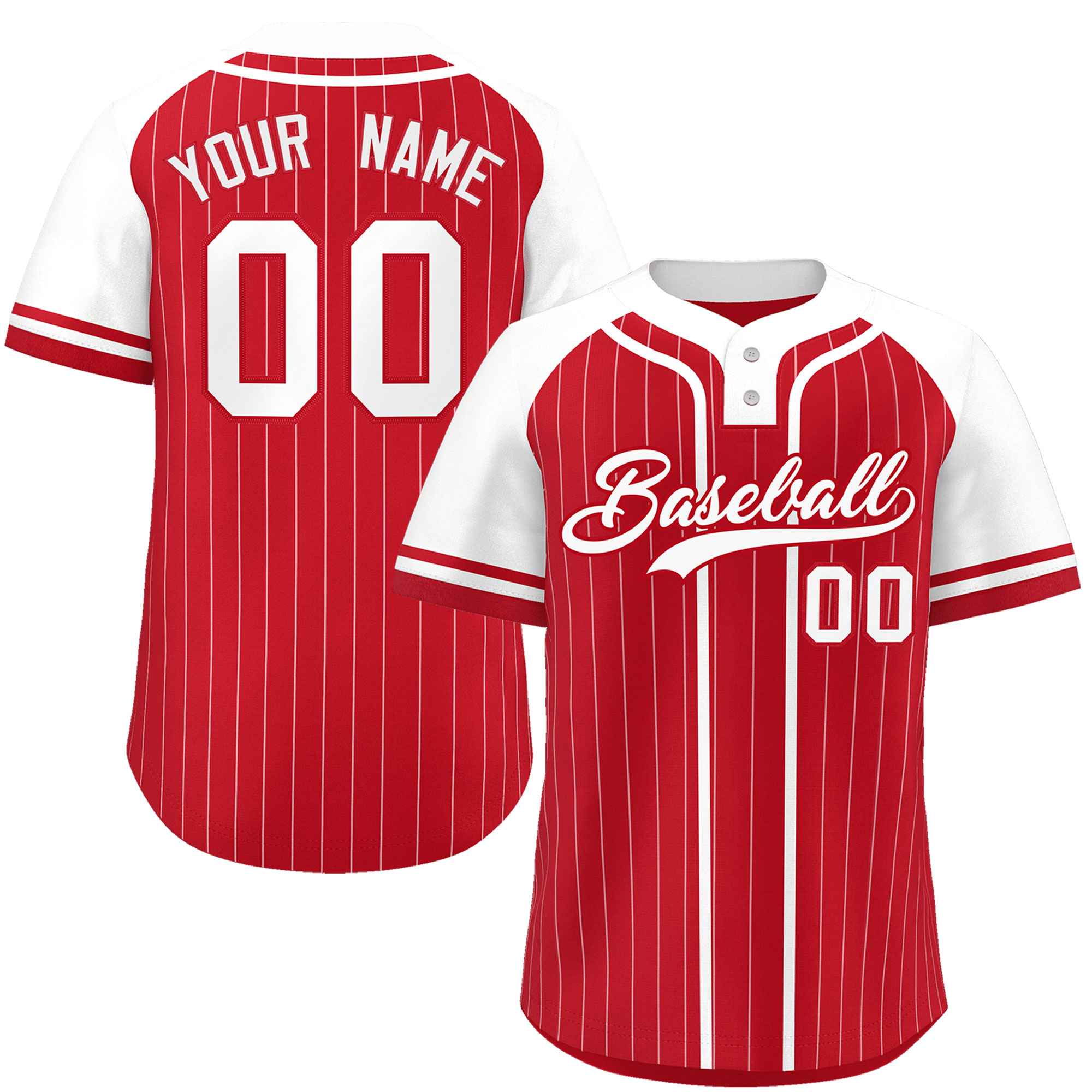 Custom Red White Stripe Fashion Raglan Sleeves Authentic Two-Button Softball Jersey