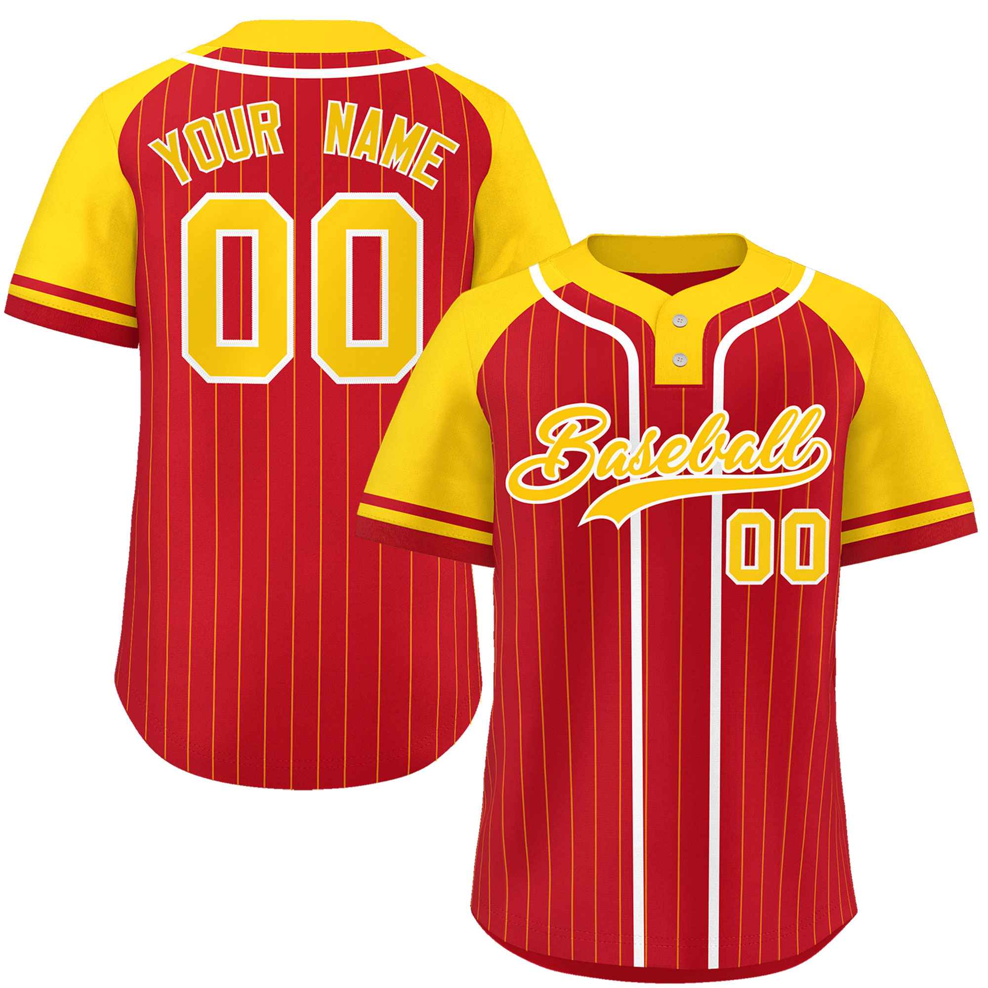 Custom Red Gold-White Stripe Fashion Raglan Sleeves Authentic Two-Button Softball Jersey