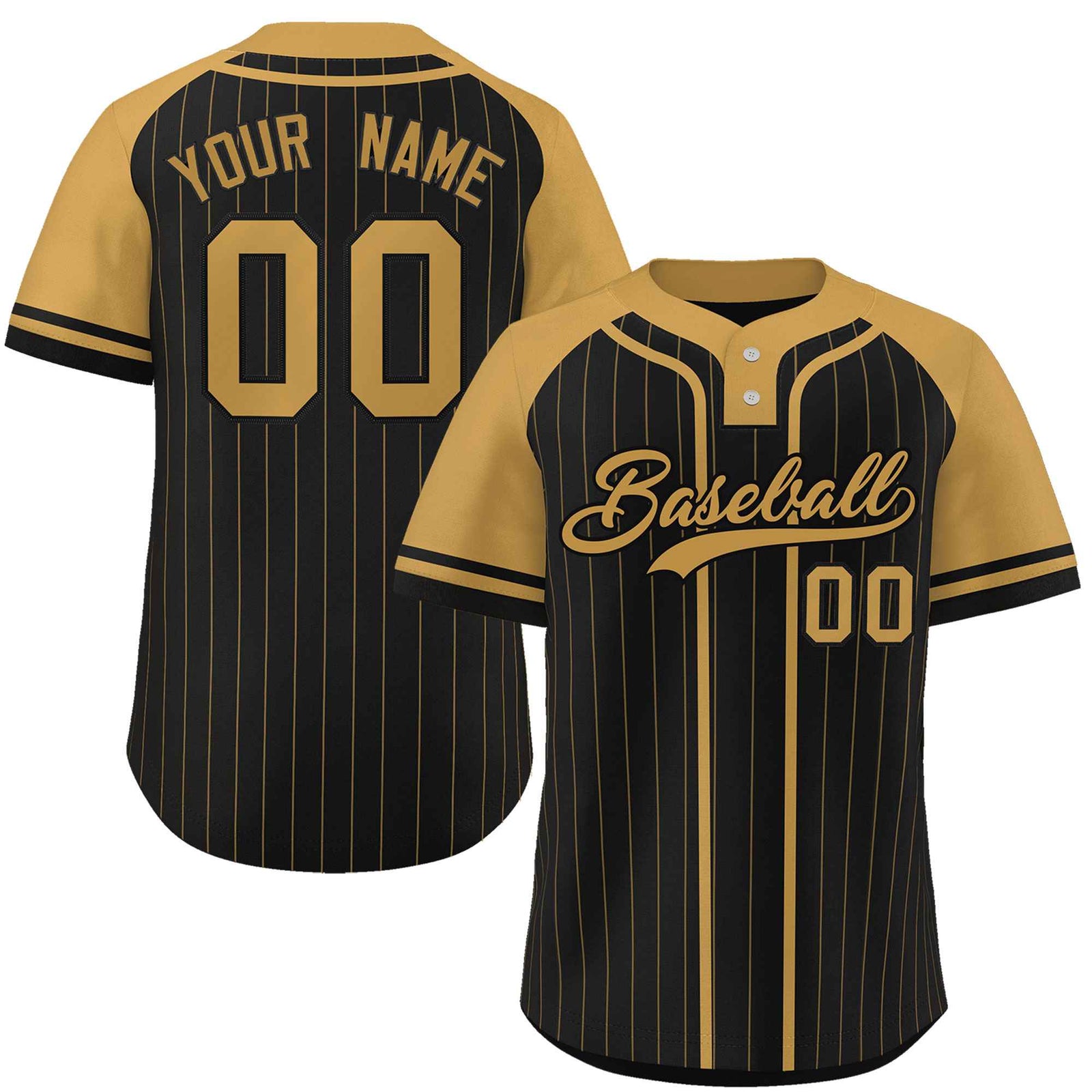 Custom Black Old Gold Stripe Fashion Raglan Sleeves Authentic Two-Button Softball Jersey