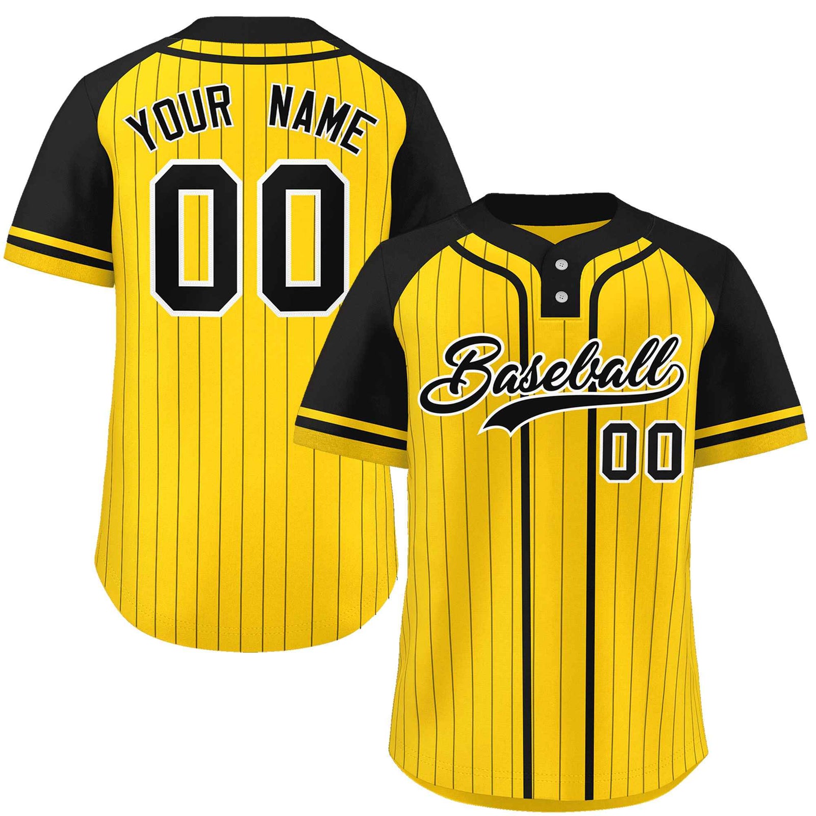 Custom Gold Black Stripe Fashion Raglan Sleeves Authentic Two-Button Softball Jersey