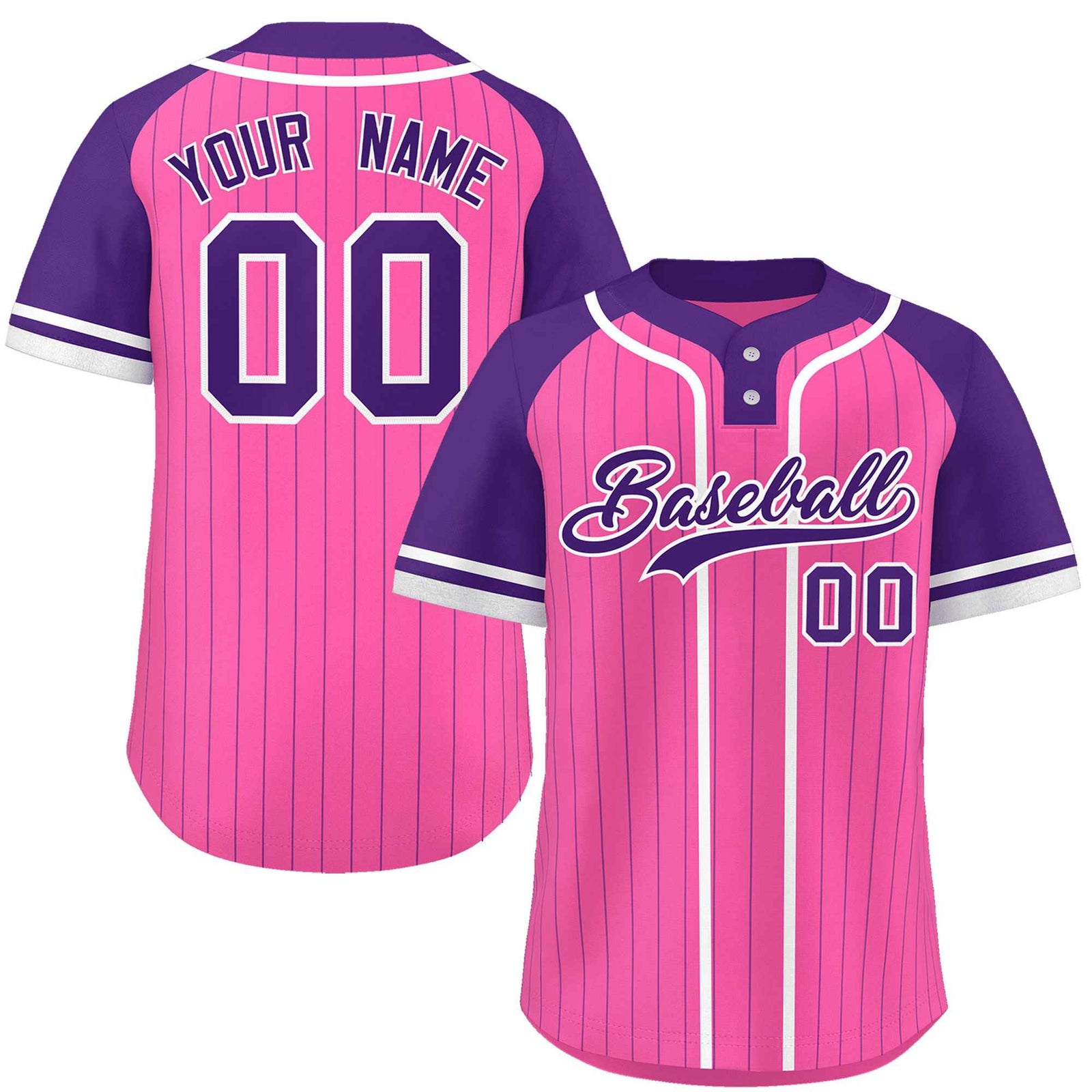 Custom Pink Purple-White Stripe Fashion Raglan Sleeves Authentic Two-Button Softball Jersey