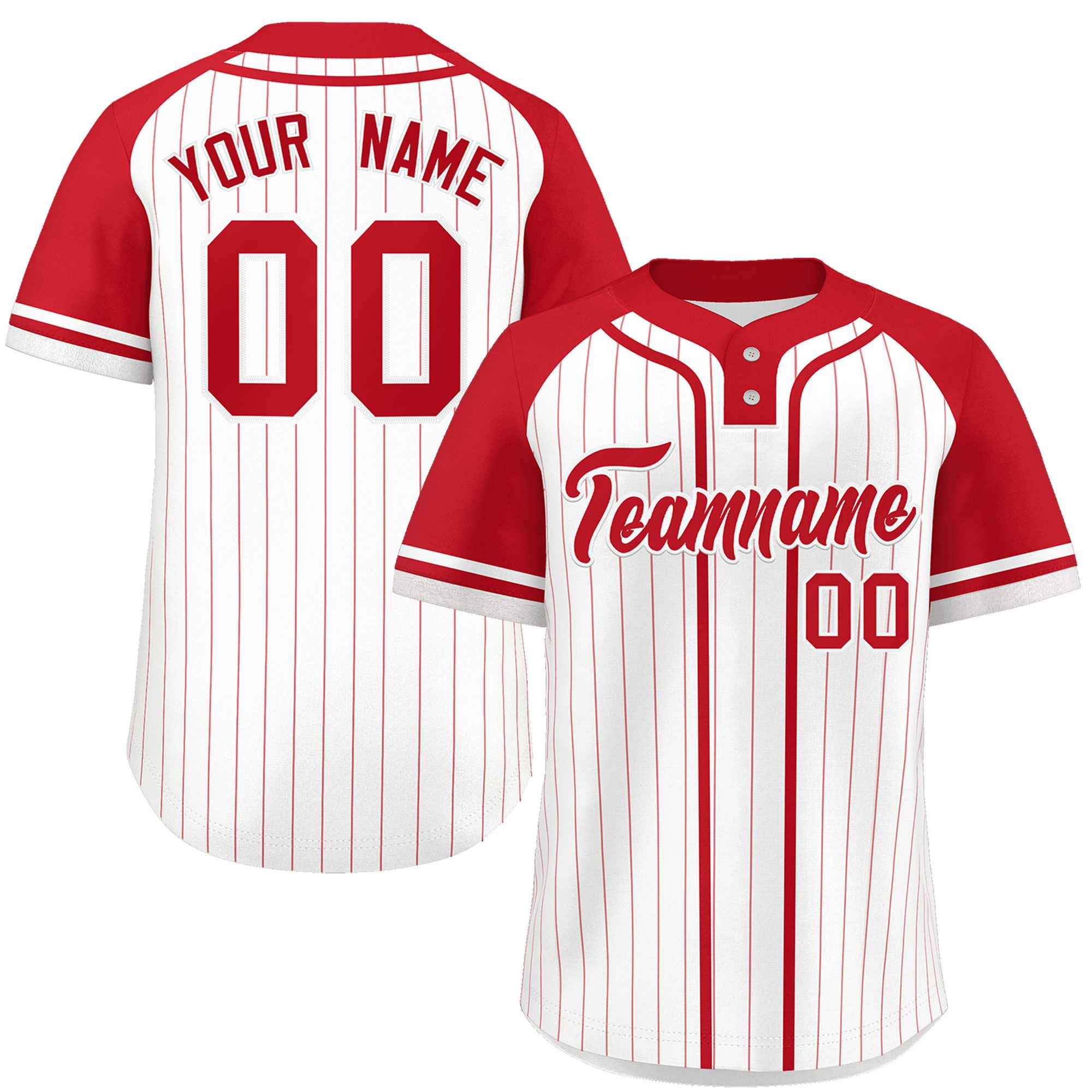Custom White Red Stripe Fashion Raglan Sleeves Authentic Two-Button Softball Jersey