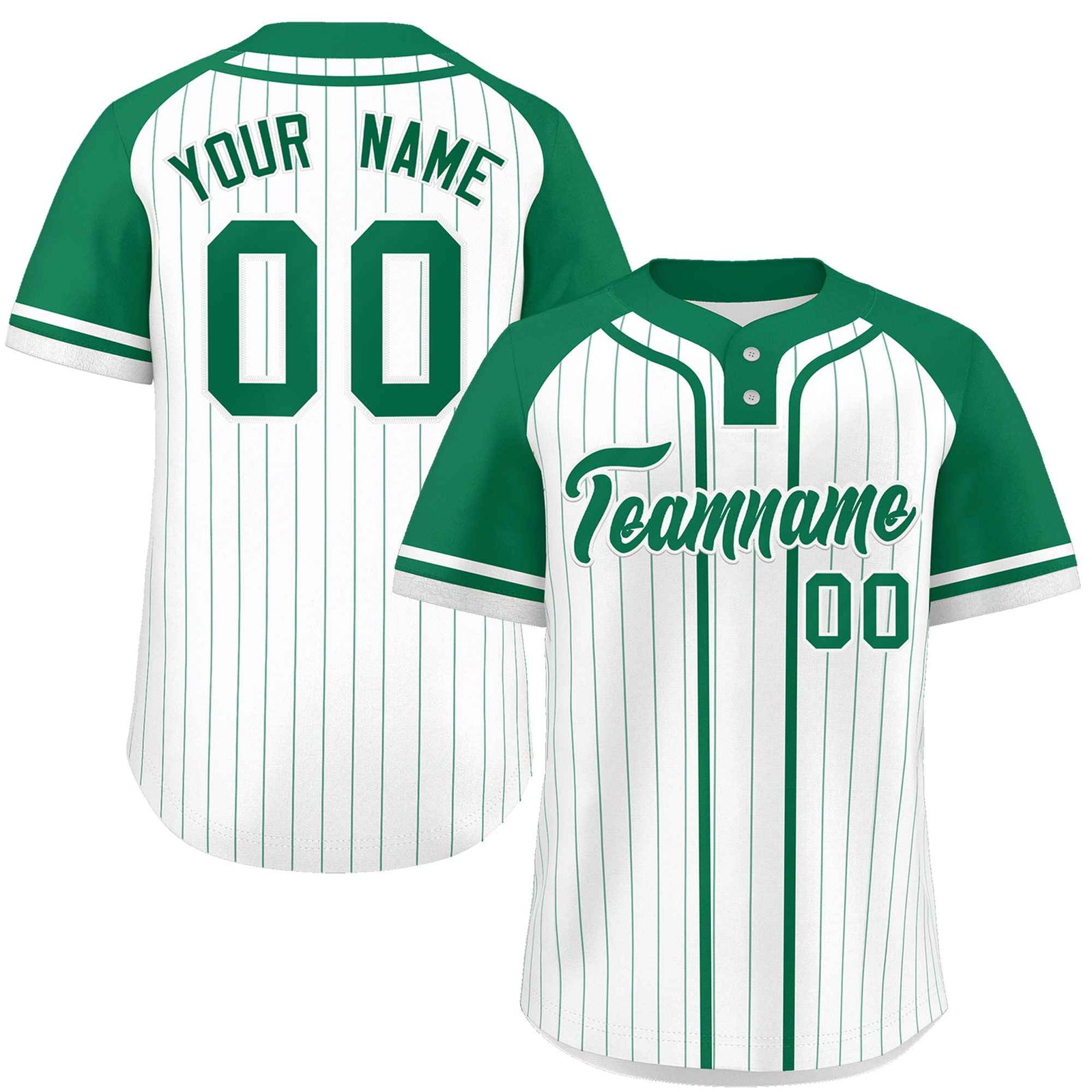 Custom White Kelly Green Stripe Fashion Raglan Sleeves Authentic Two-Button Softball Jersey