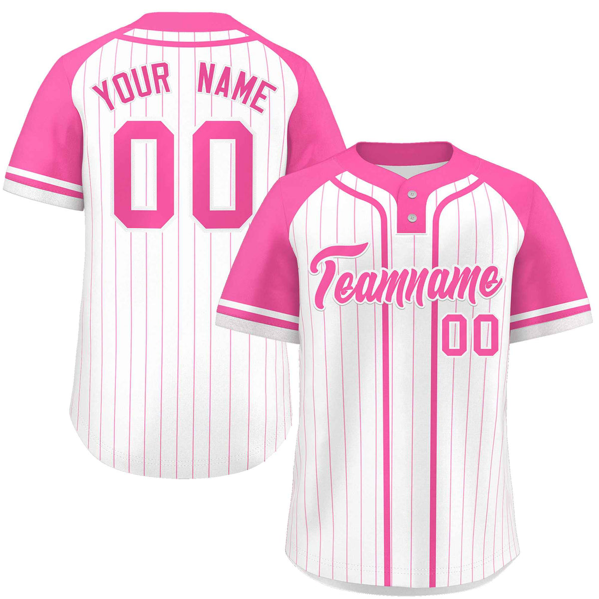 Custom White Pink Stripe Fashion Raglan Sleeves Authentic Two-Button Softball Jersey