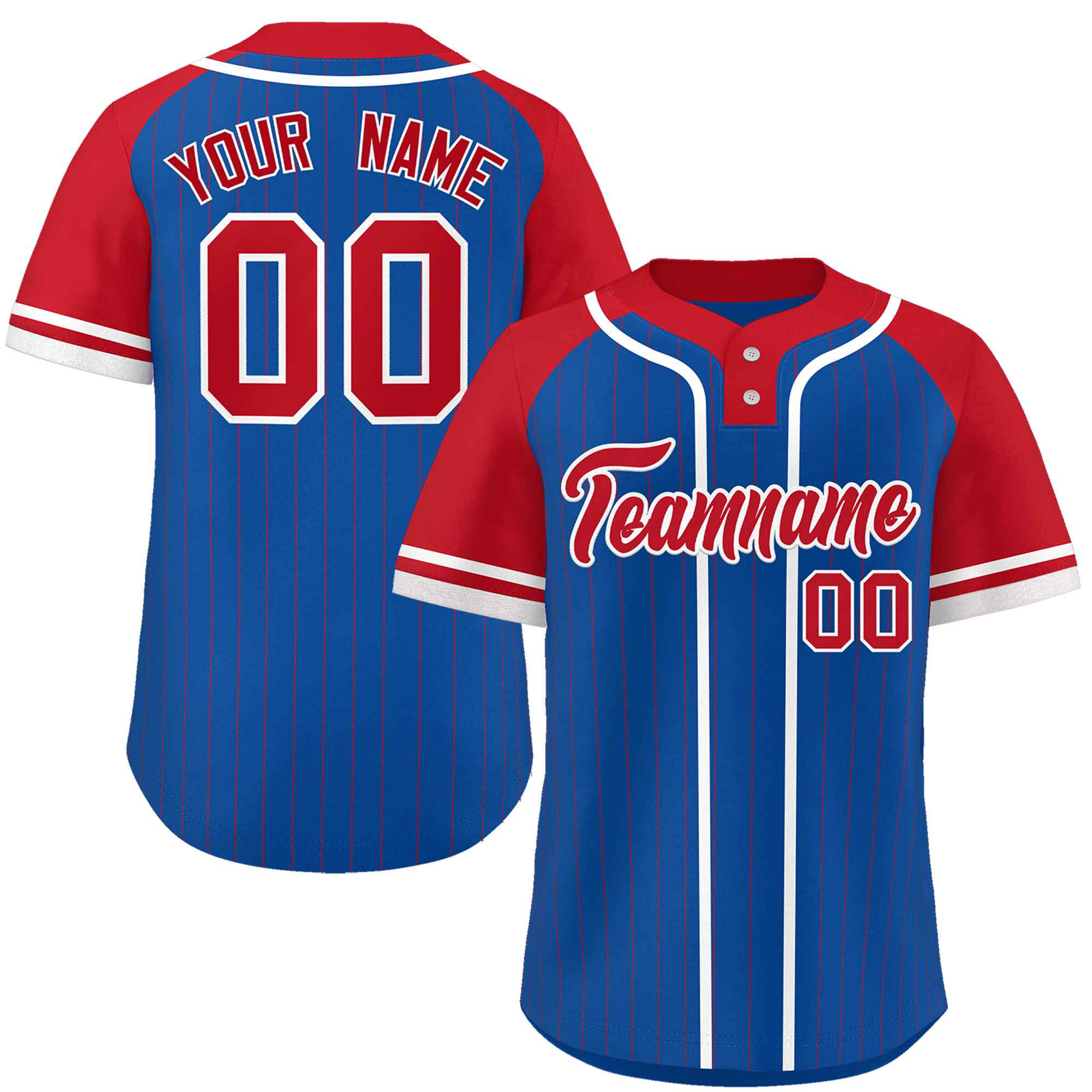 Custom Royal Red-White Stripe Fashion Raglan Sleeves Authentic Two-Button Softball Jersey