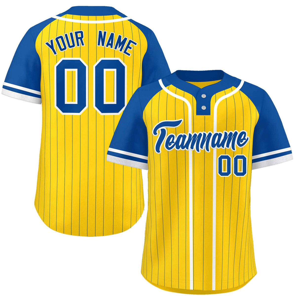 Custom Gold Royal-White Stripe Fashion Raglan Sleeves Authentic Two-Button Softball Jersey