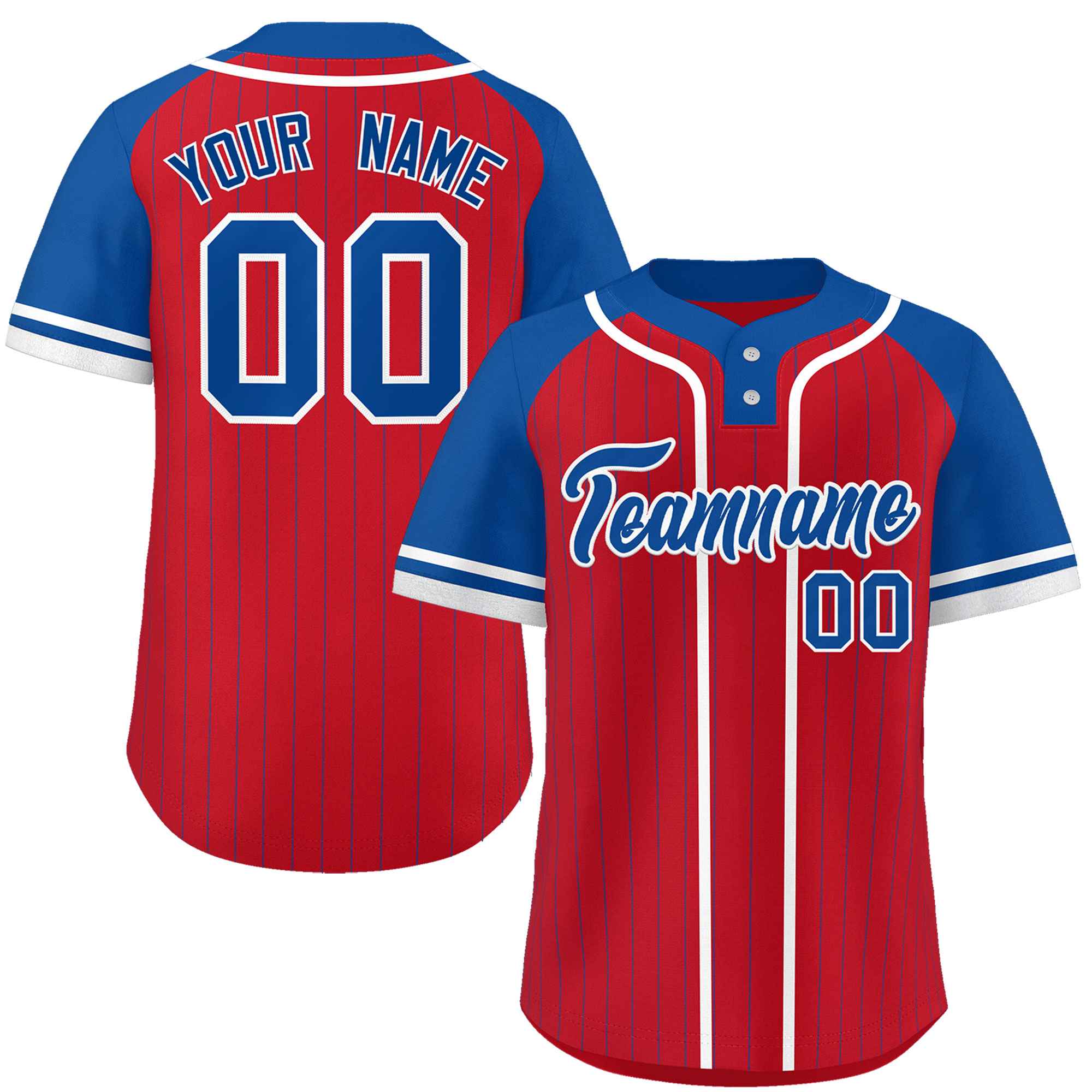 Custom Red Royal-White Stripe Fashion Raglan Sleeves Authentic Two-Button Softball Jersey