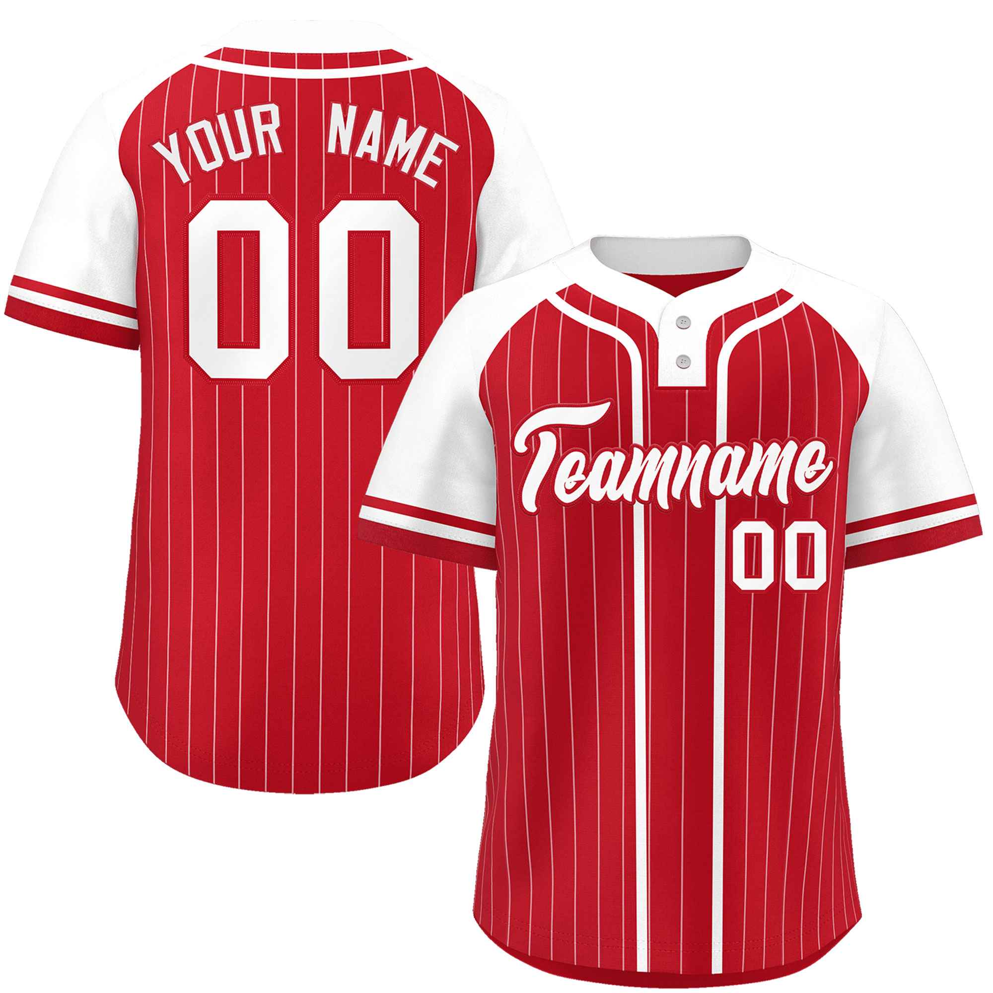 Custom Red White Stripe Fashion Raglan Sleeves Authentic Two-Button Softball Jersey