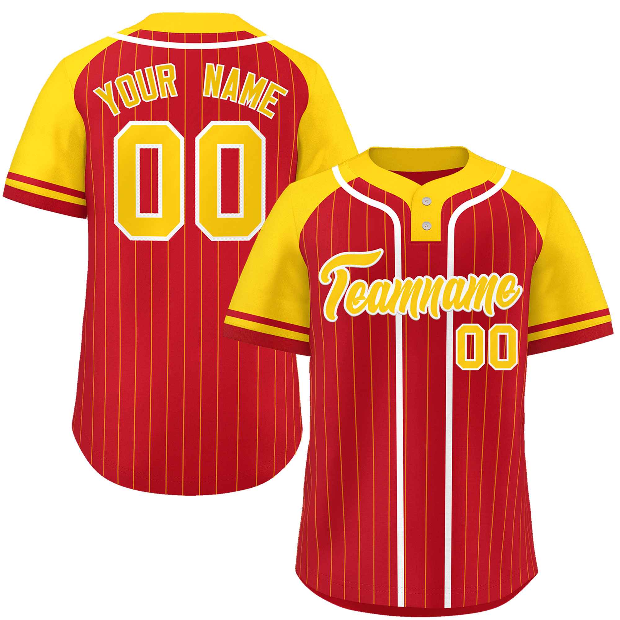 Custom Red Gold-White Stripe Fashion Raglan Sleeves Authentic Two-Button Softball Jersey