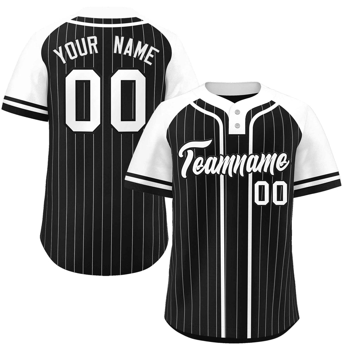 Custom Black White Stripe Fashion Raglan Sleeves Authentic Two-Button Softball Jersey