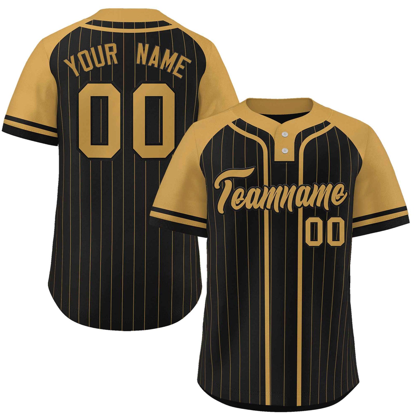 Custom Black Old Gold Stripe Fashion Raglan Sleeves Authentic Two-Button Softball Jersey
