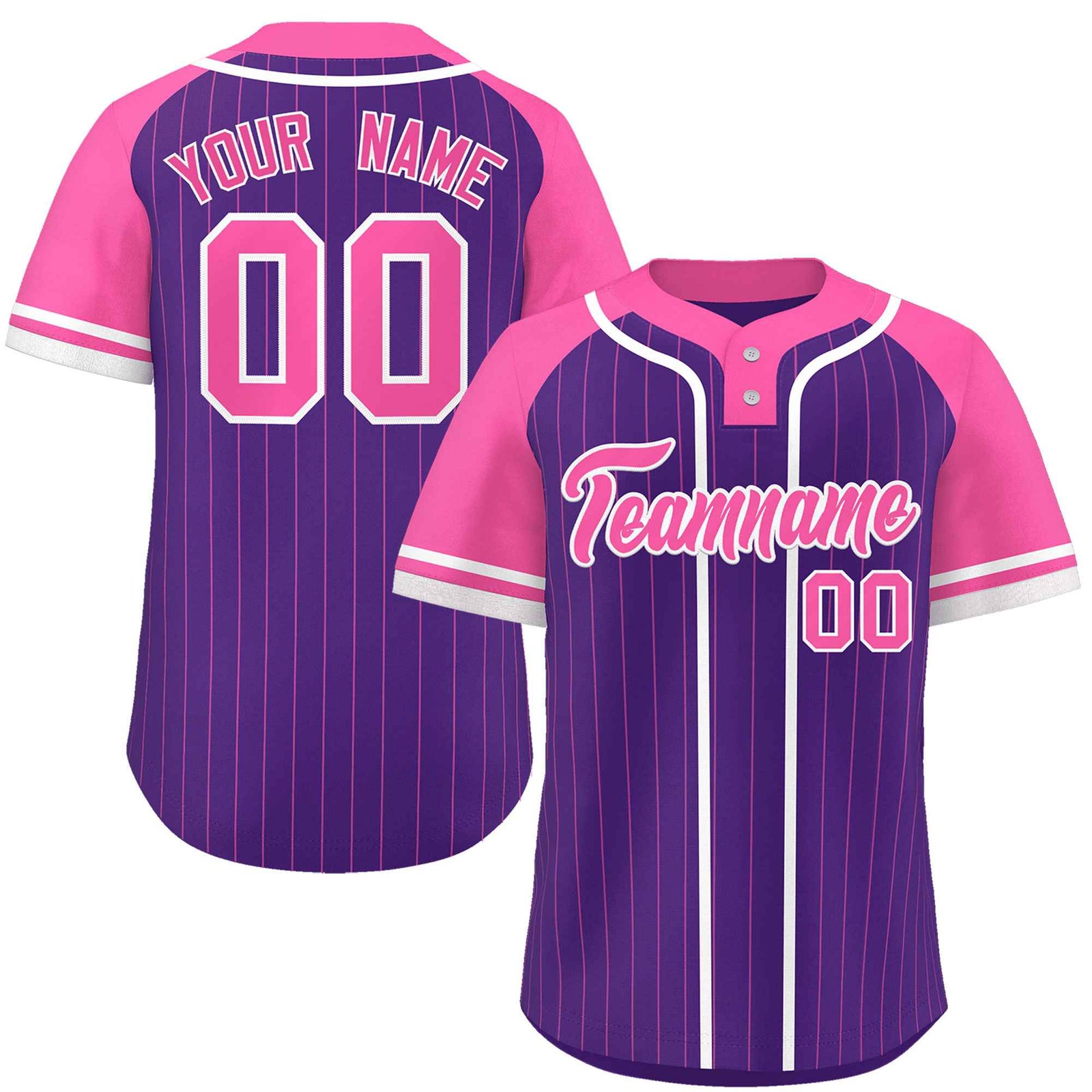 Custom Purple Pink-White Stripe Fashion Raglan Sleeves Authentic Two-Button Softball Jersey