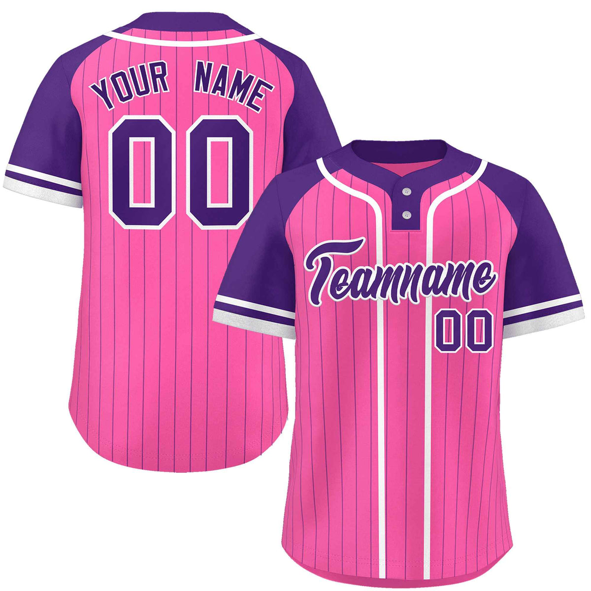 Custom Pink Purple-White Stripe Fashion Raglan Sleeves Authentic Two-Button Softball Jersey