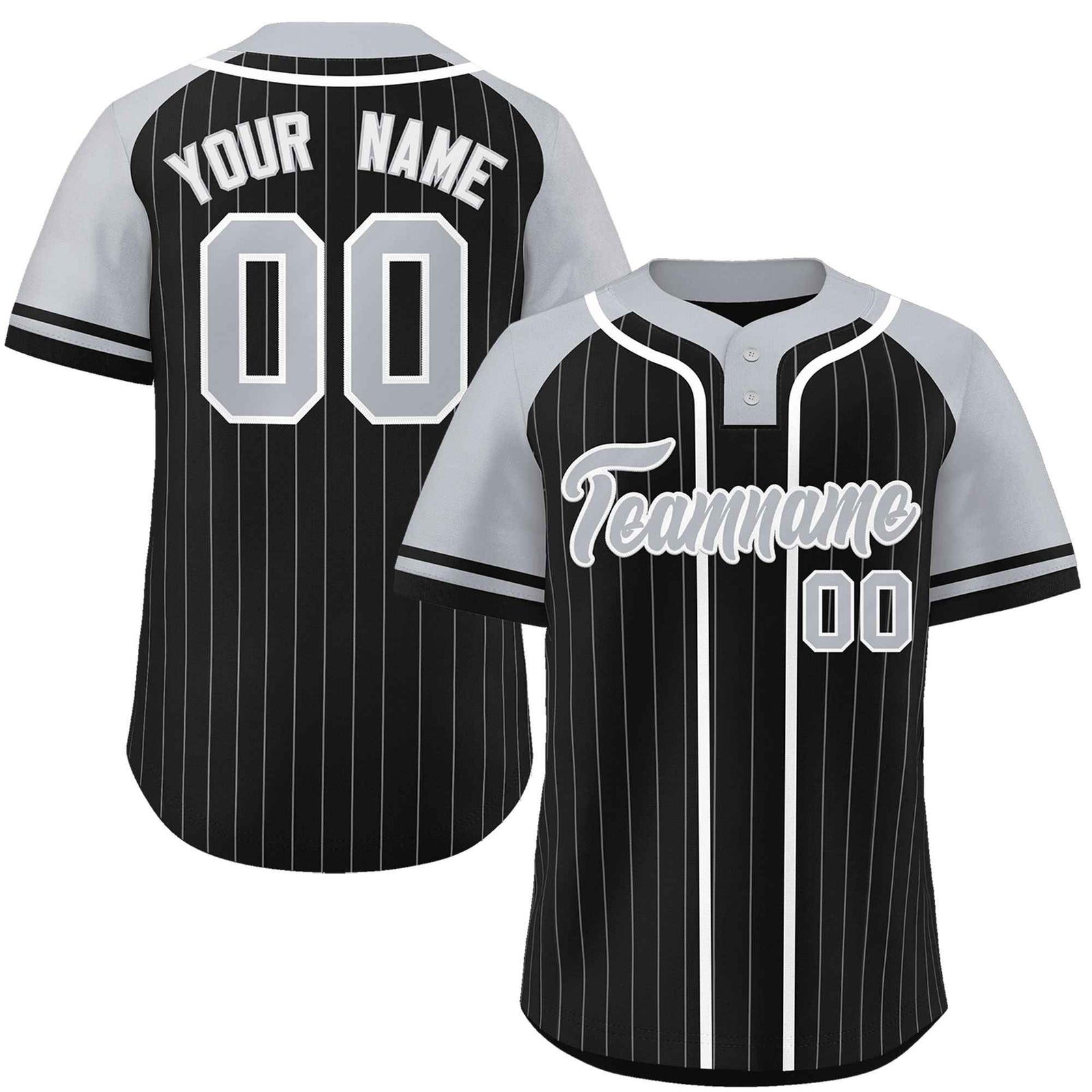 Custom Black Gray-White Stripe Fashion Raglan Sleeves Authentic Two-Button Softball Jersey