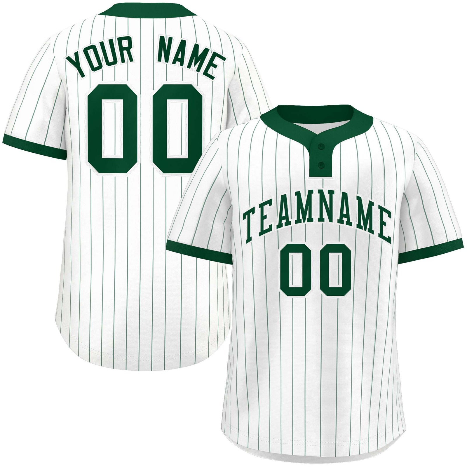 Custom White Green Stripe Fashion Authentic Two-Button Softball Jersey