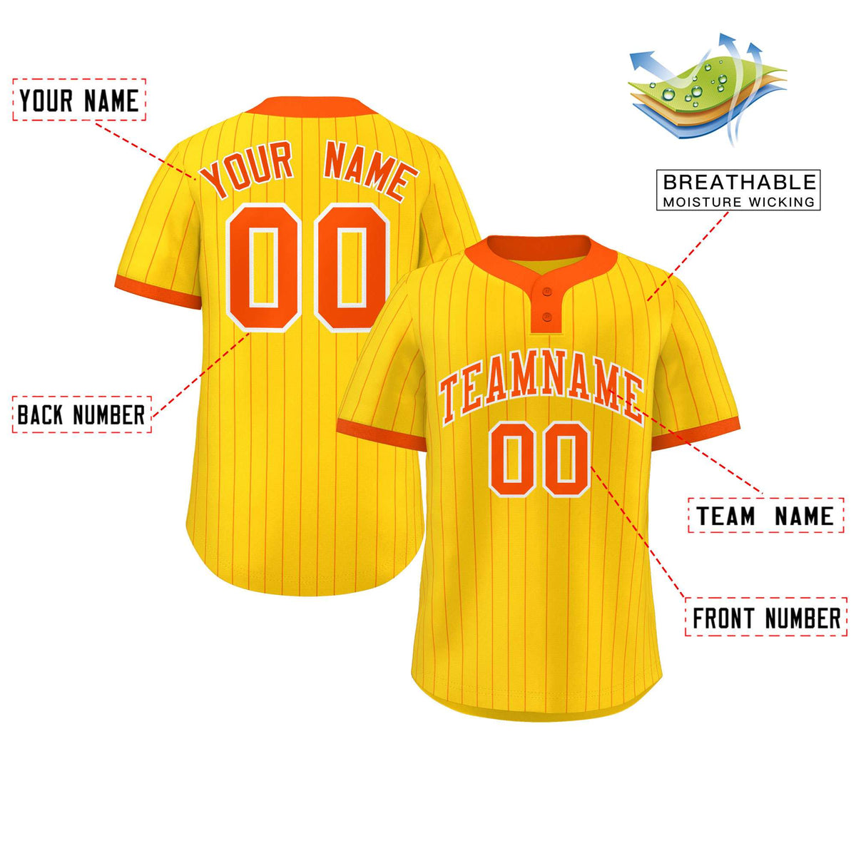 Custom Gold Orange Stripe Fashion Authentic Two-Button Softball Jersey